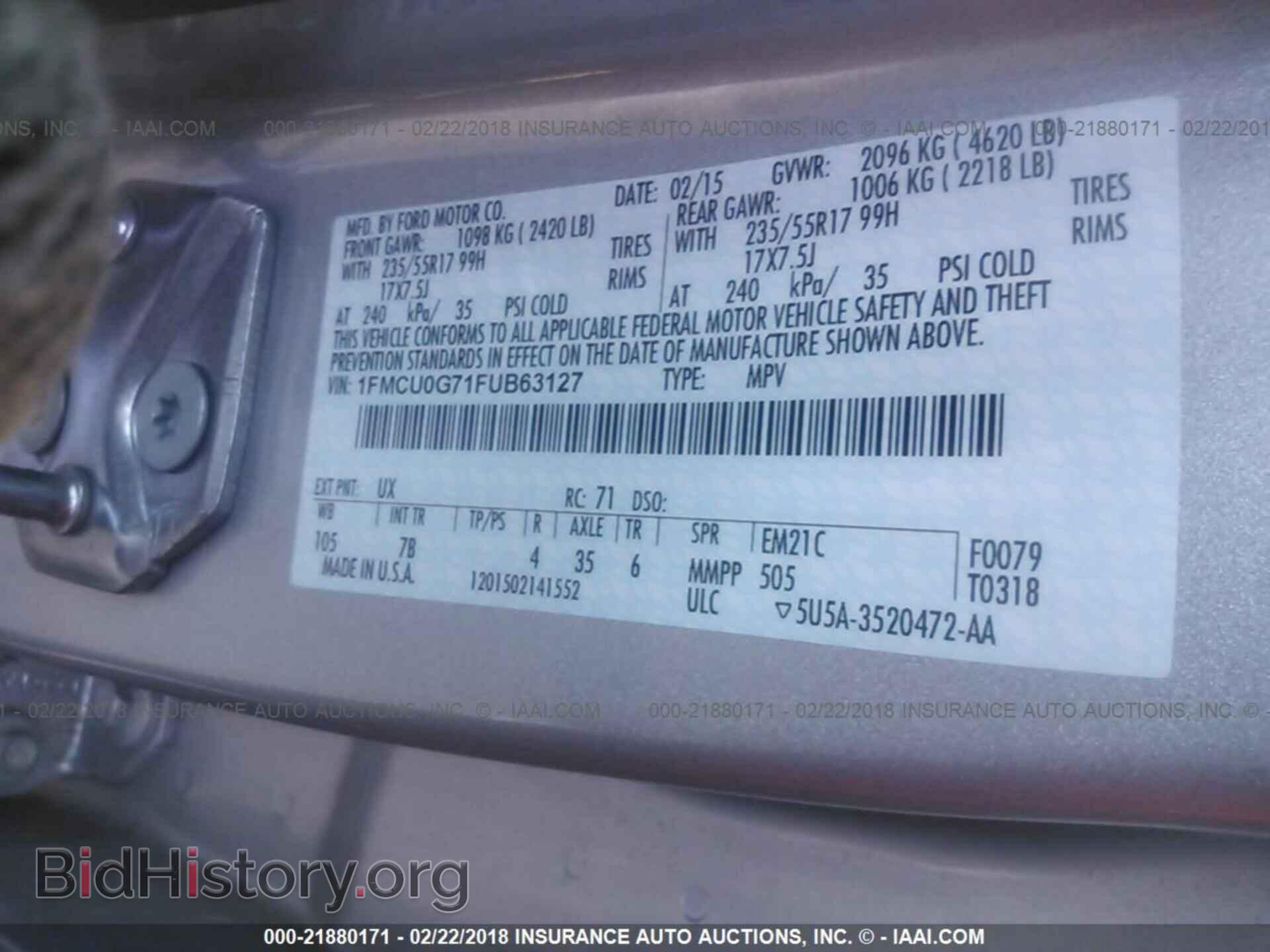 2015 Ford Escape - VIN: 1FMCU0G71FUB63127 - Фото 9