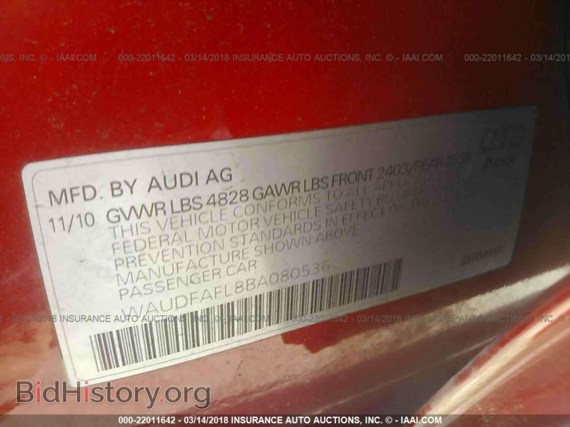 2011 Audi A4 - VIN: WAUDFAFL8BA080536 - Фото 9