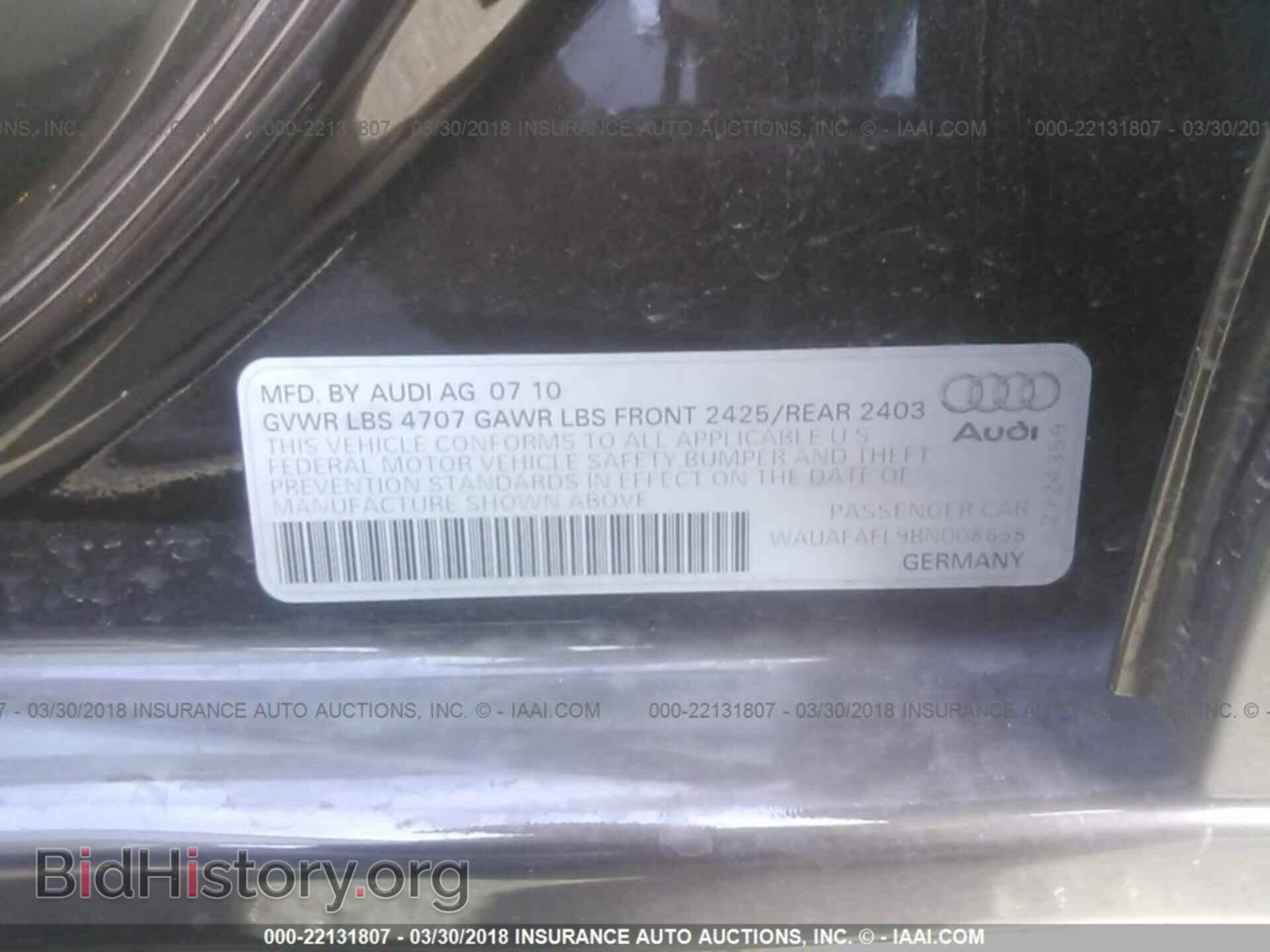 2011 Audi A4 - VIN: WAUAFAFL9BN008658 - Фото 9