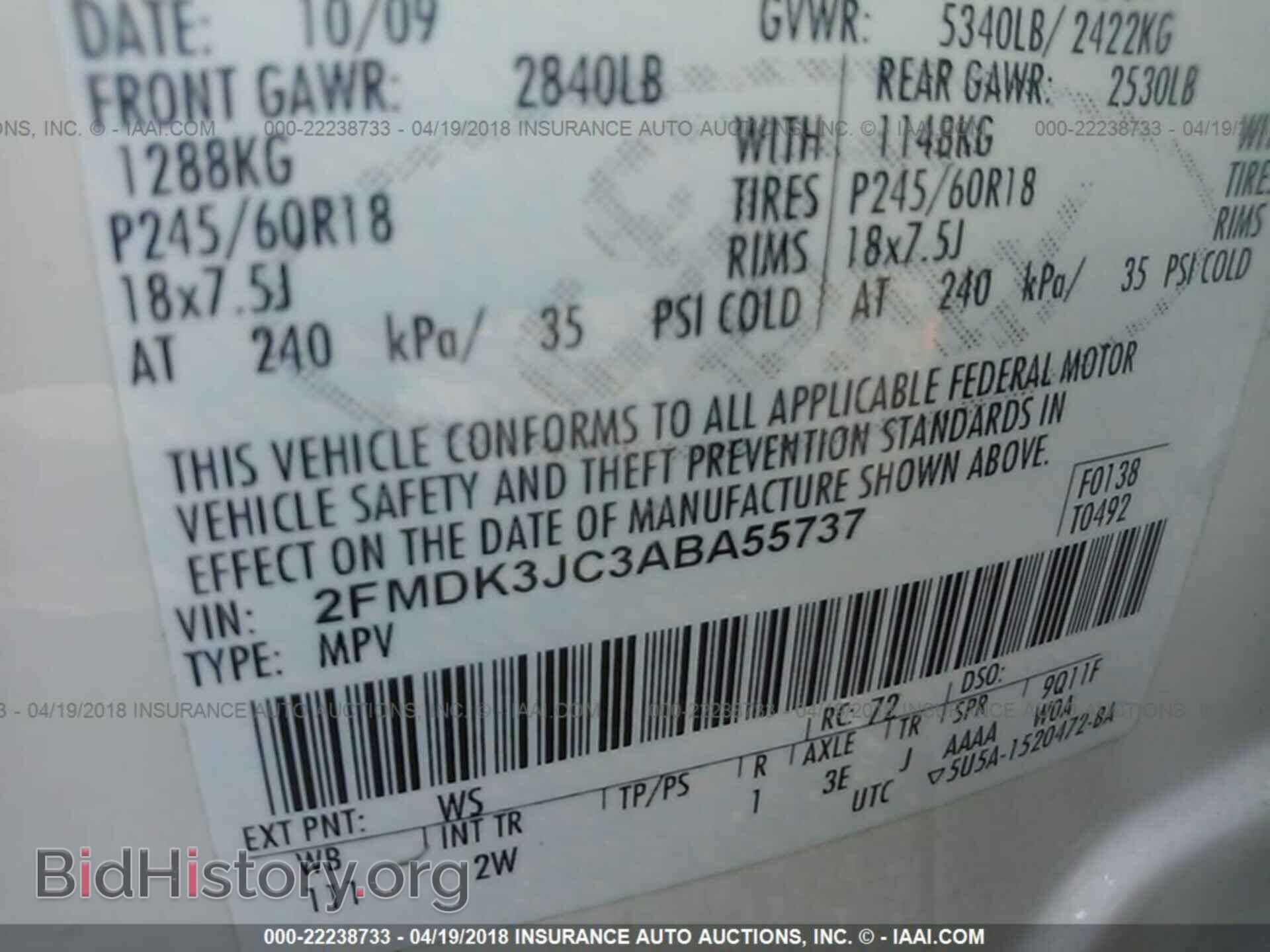 2010 FORD EDGE - VIN: 2FMDK3JC3ABA55737 - Фото 9