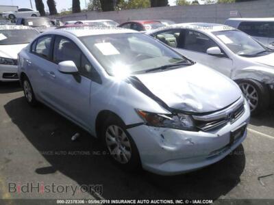 2012 Honda CIVIC, голубой — VIN 19XFB2F56CE371789, IAAI