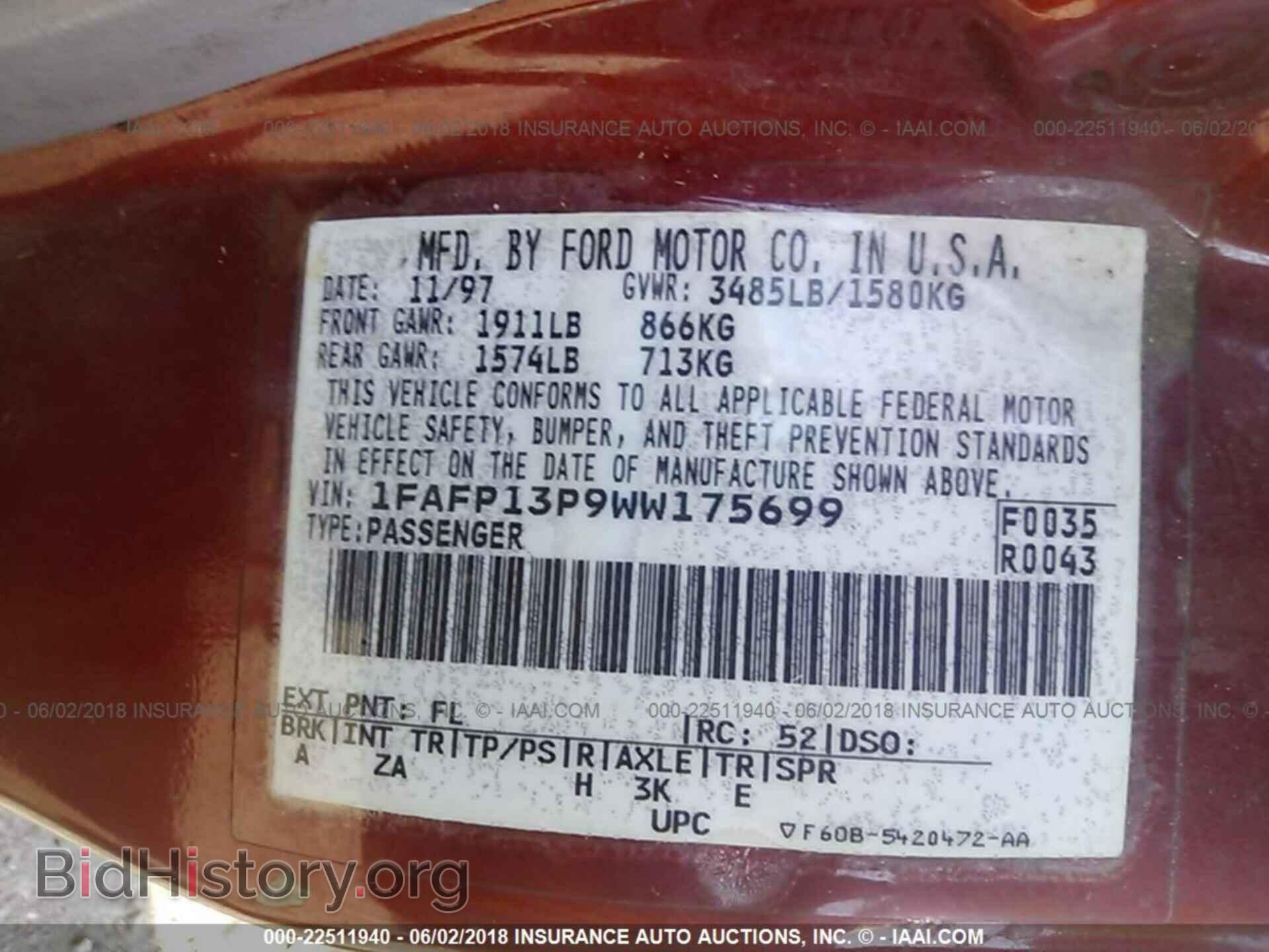 1998 FORD ESCORT - VIN: 1FAFP13P9WW175699 - Фото 9