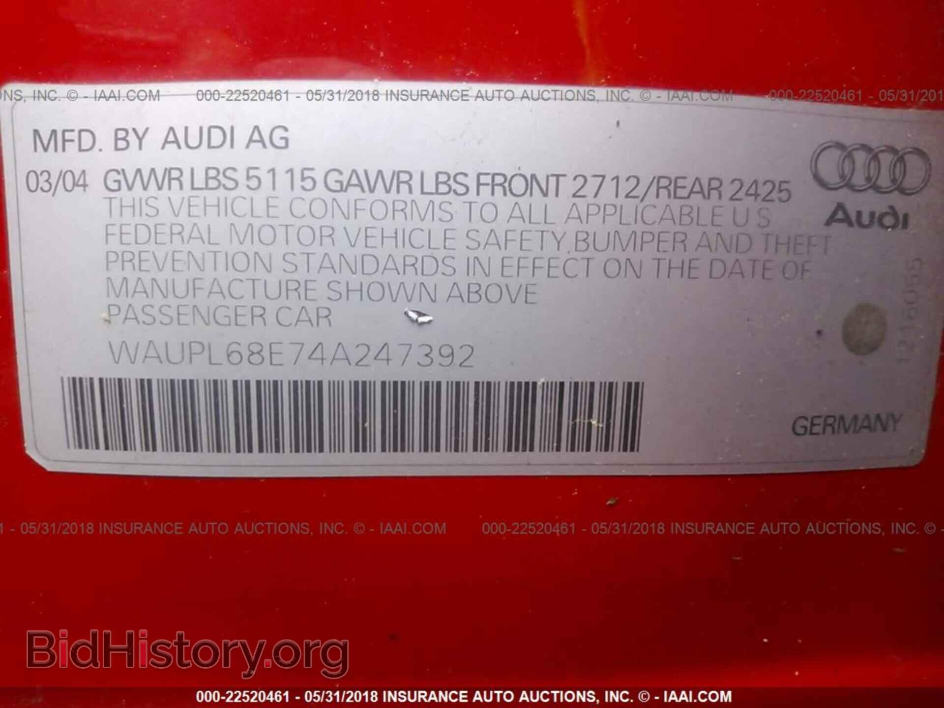 2004 AUDI S4 - VIN: WAUPL68E74A247392 - Фото 9