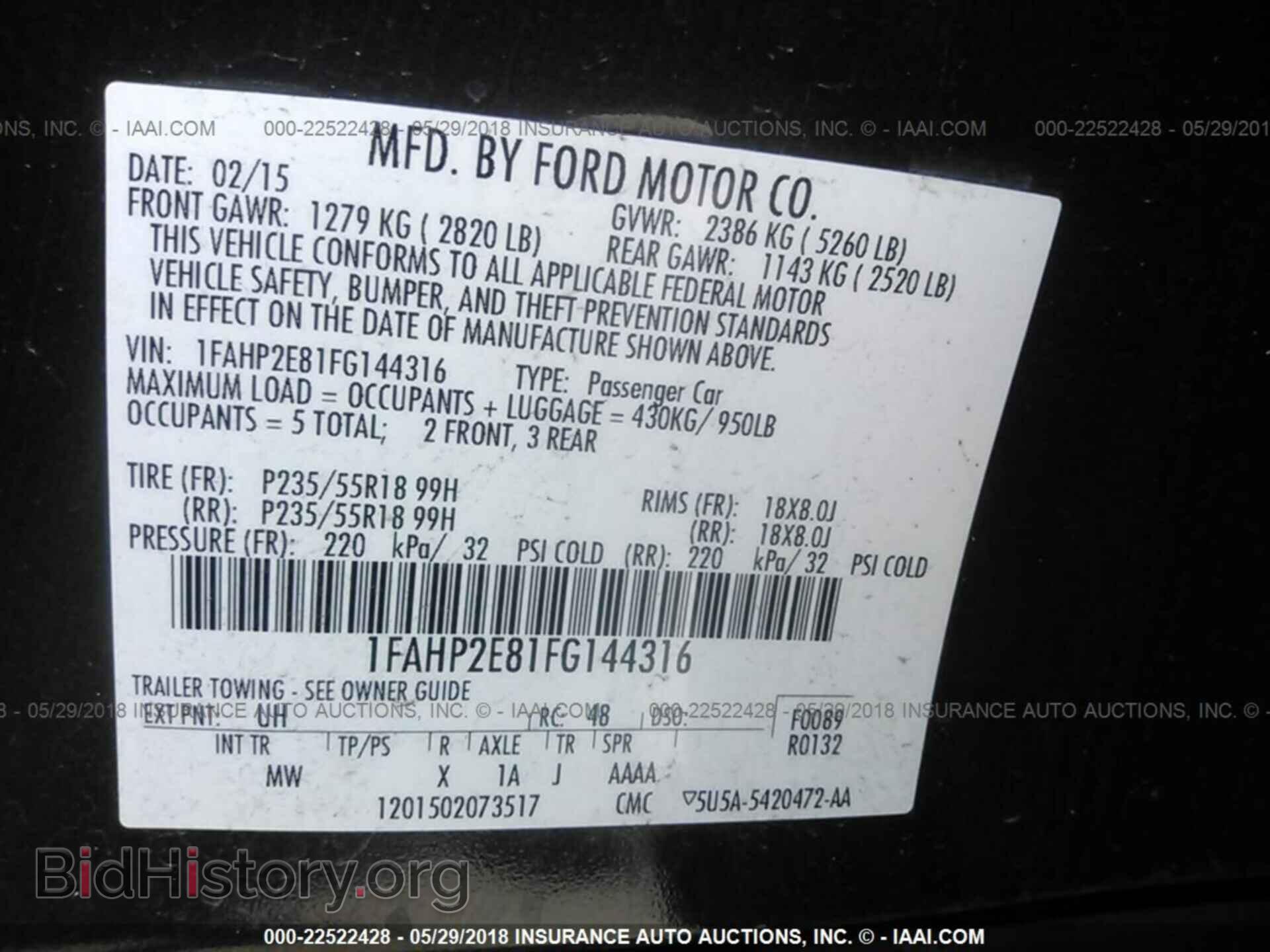 2015 FORD TAURUS - VIN: 1FAHP2E81FG144316 - Фото 9