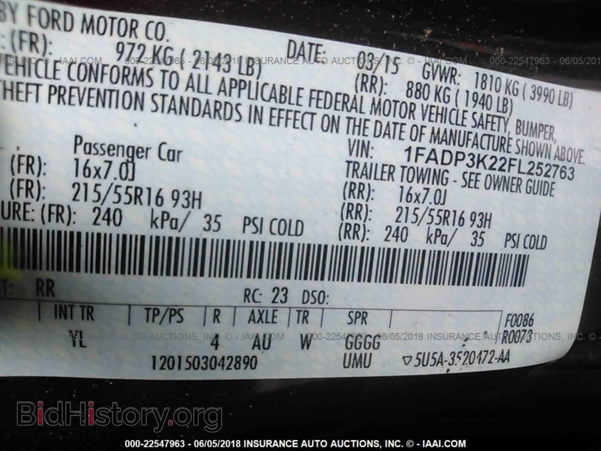 2015 FORD FOCUS - VIN: 1FADP3K22FL252763 - Фото 9