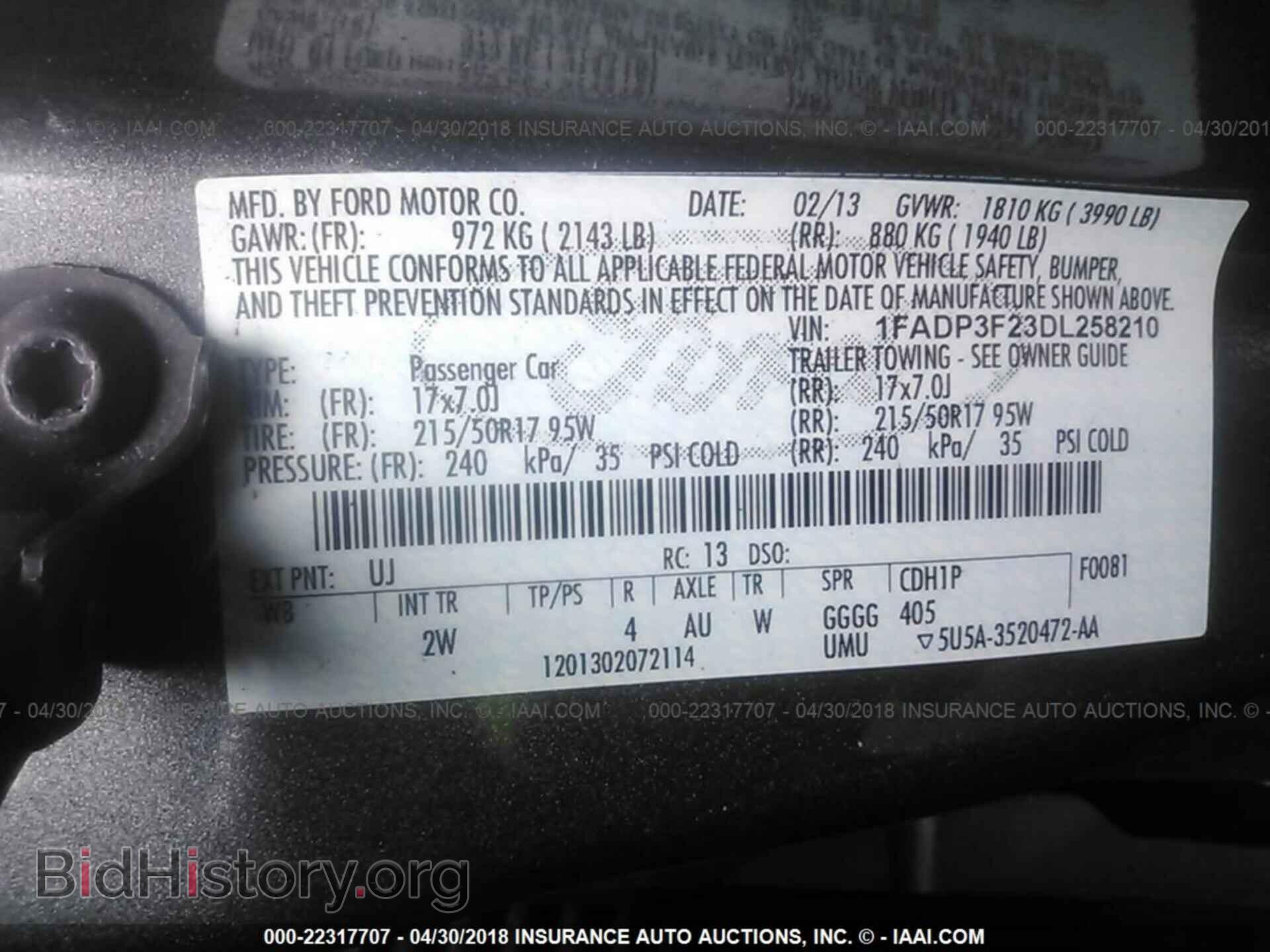 2013 FORD FOCUS - VIN: 1FADP3F23DL258210 - Фото 9