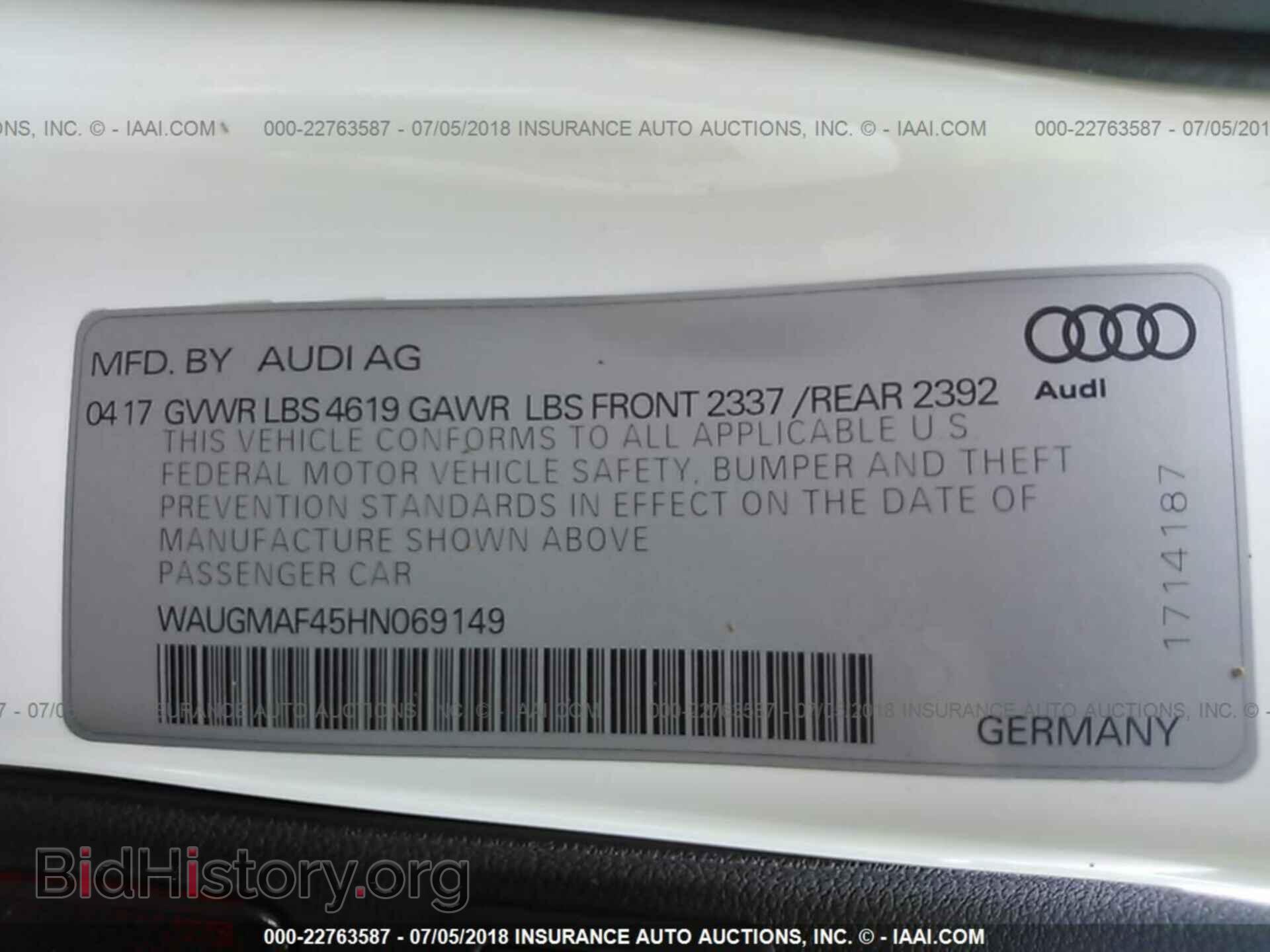 2017 Audi A4 - VIN: WAUGMAF45HN069149 - Фото 9