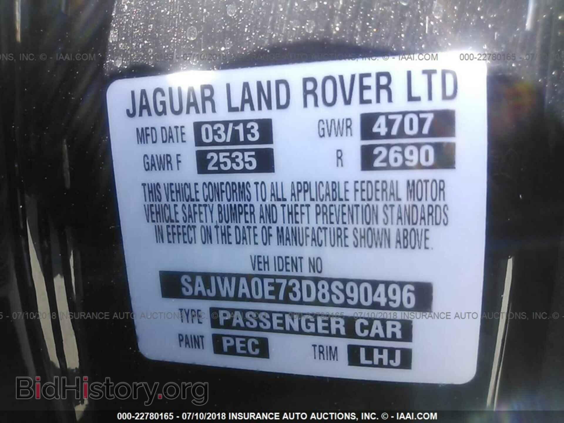 2013 JAGUAR XF - VIN: SAJWA0E73D8S90496 - Фото 9