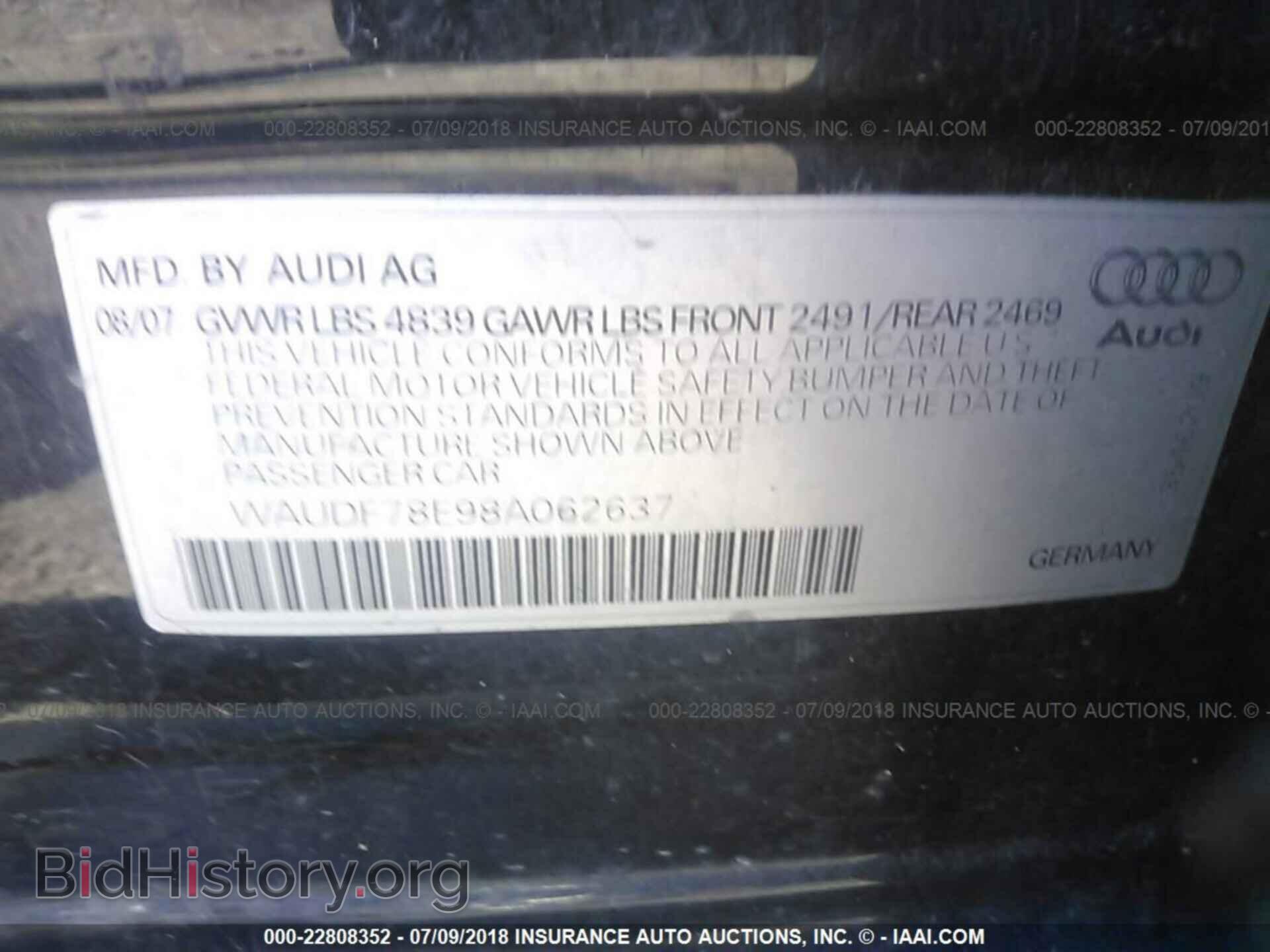 2008 AUDI A4 - VIN: WAUDF78E98A062637 - Фото 9