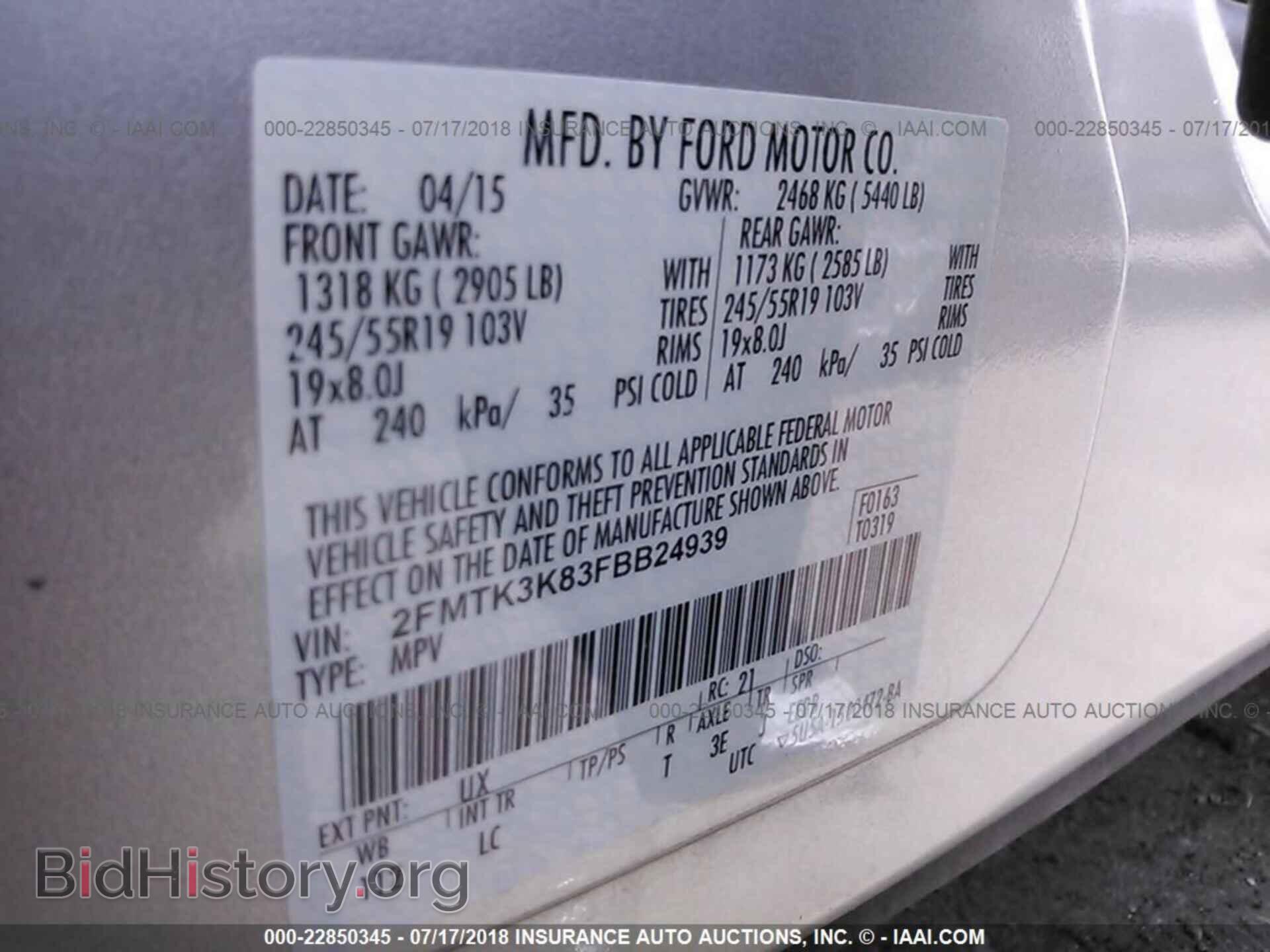 2015 FORD EDGE - VIN: 2FMTK3K83FBB24939 - Photo 9