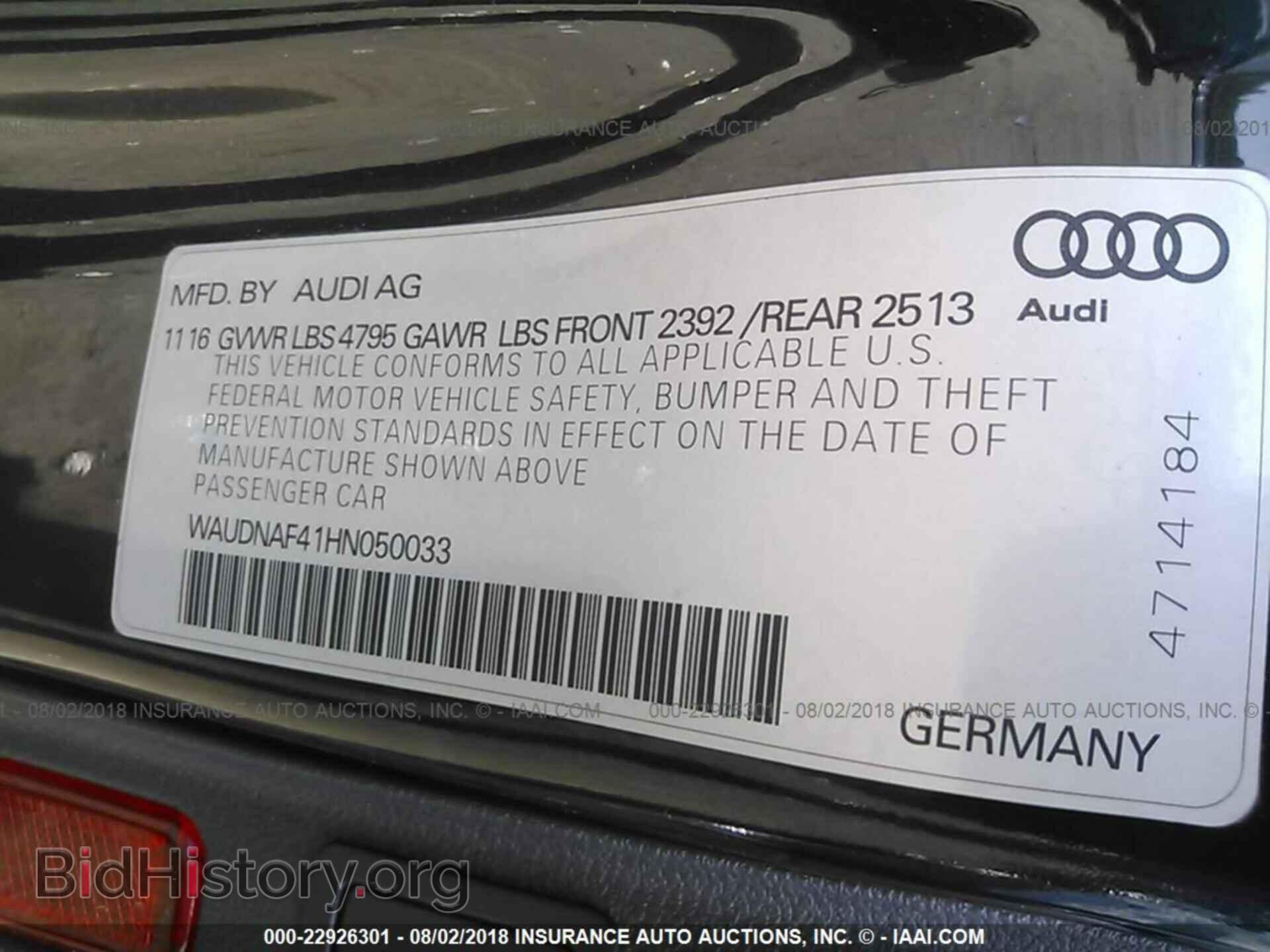 2017 Audi A4 - VIN: WAUDNAF41HN050033 - Фото 9