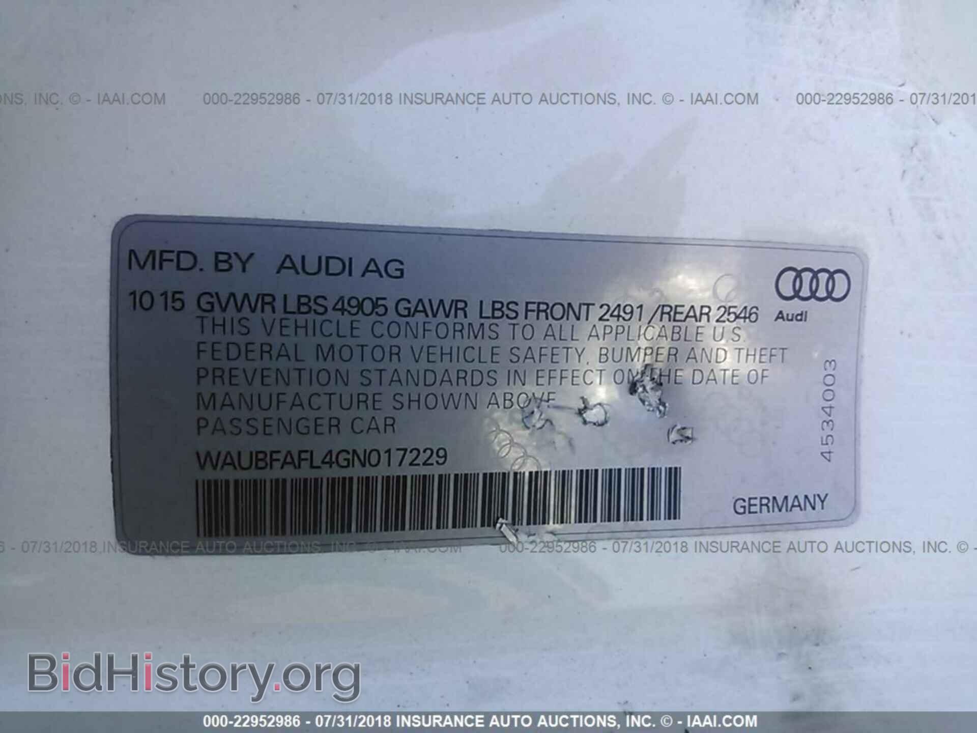 2016 Audi A4 - VIN: WAUBFAFL4GN017229 - Фото 9