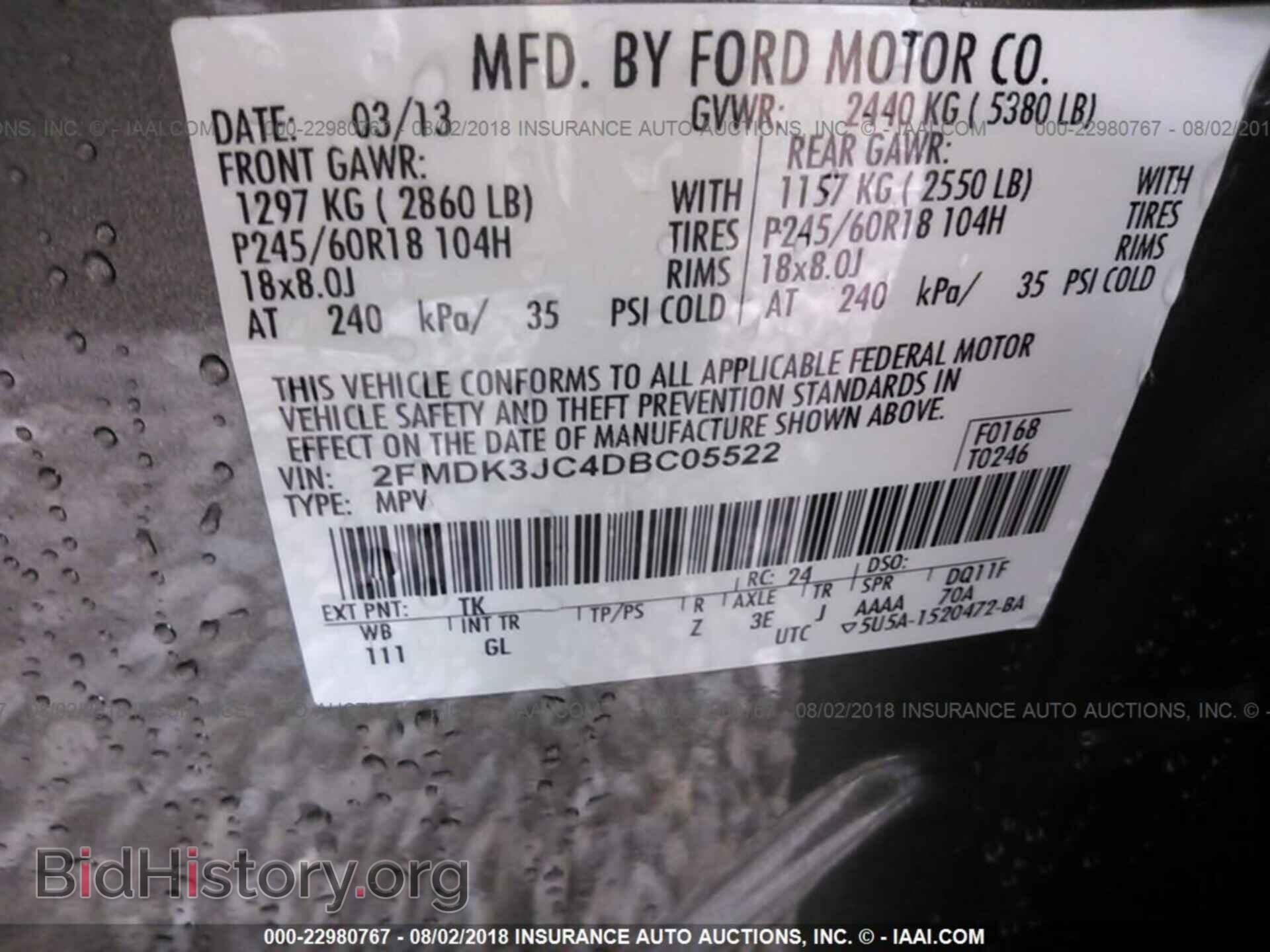2013 FORD EDGE - VIN: 2FMDK3JC4DBC05522 - Photo 9