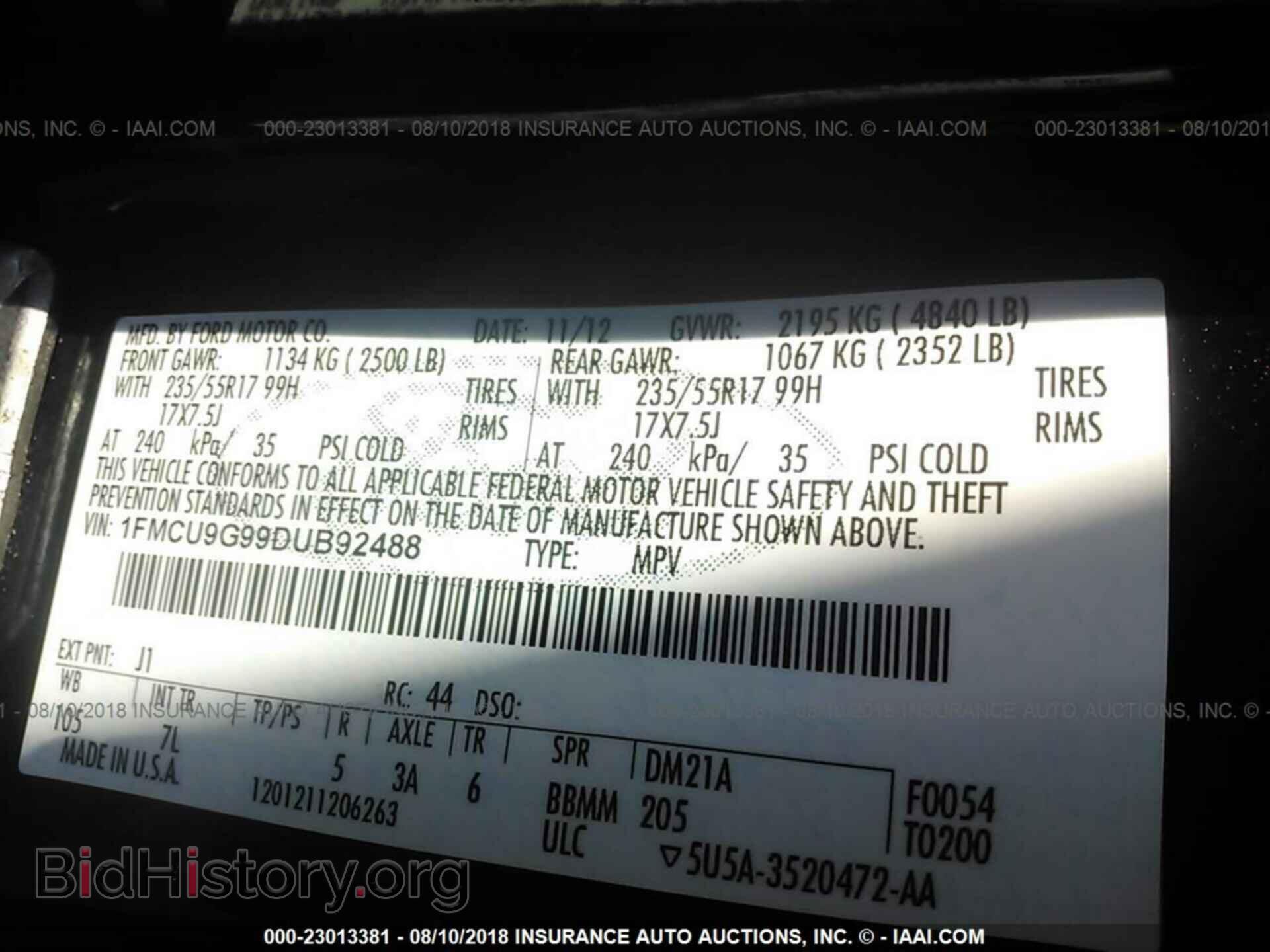 2013 Ford Escape - VIN: 1FMCU9G99DUB92488 - Фото 9