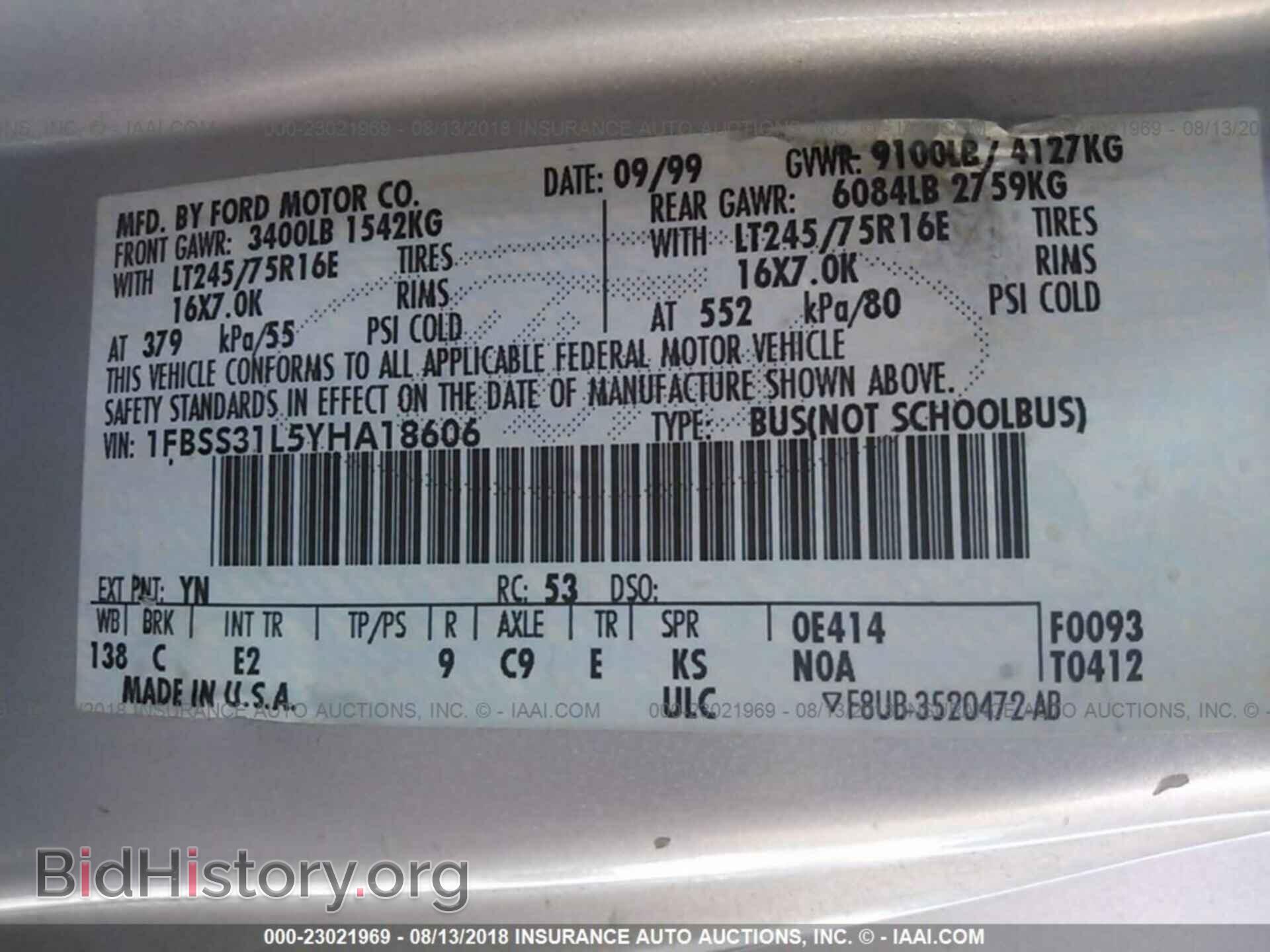 2000 FORD ECONOLINE - VIN: 1FBSS31L5YHA18606 - Фото 9