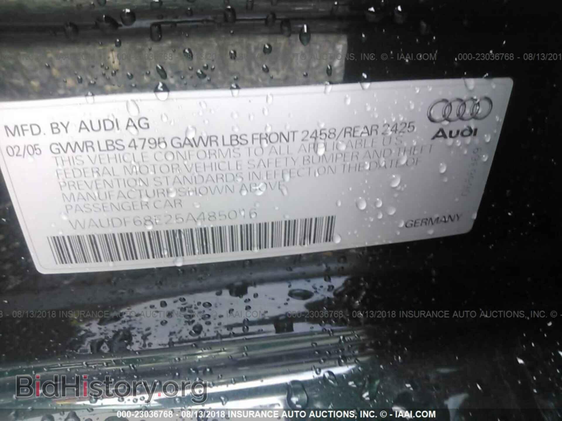 2005 AUDI A4 - VIN: WAUDF68E25A485016 - Фото 9