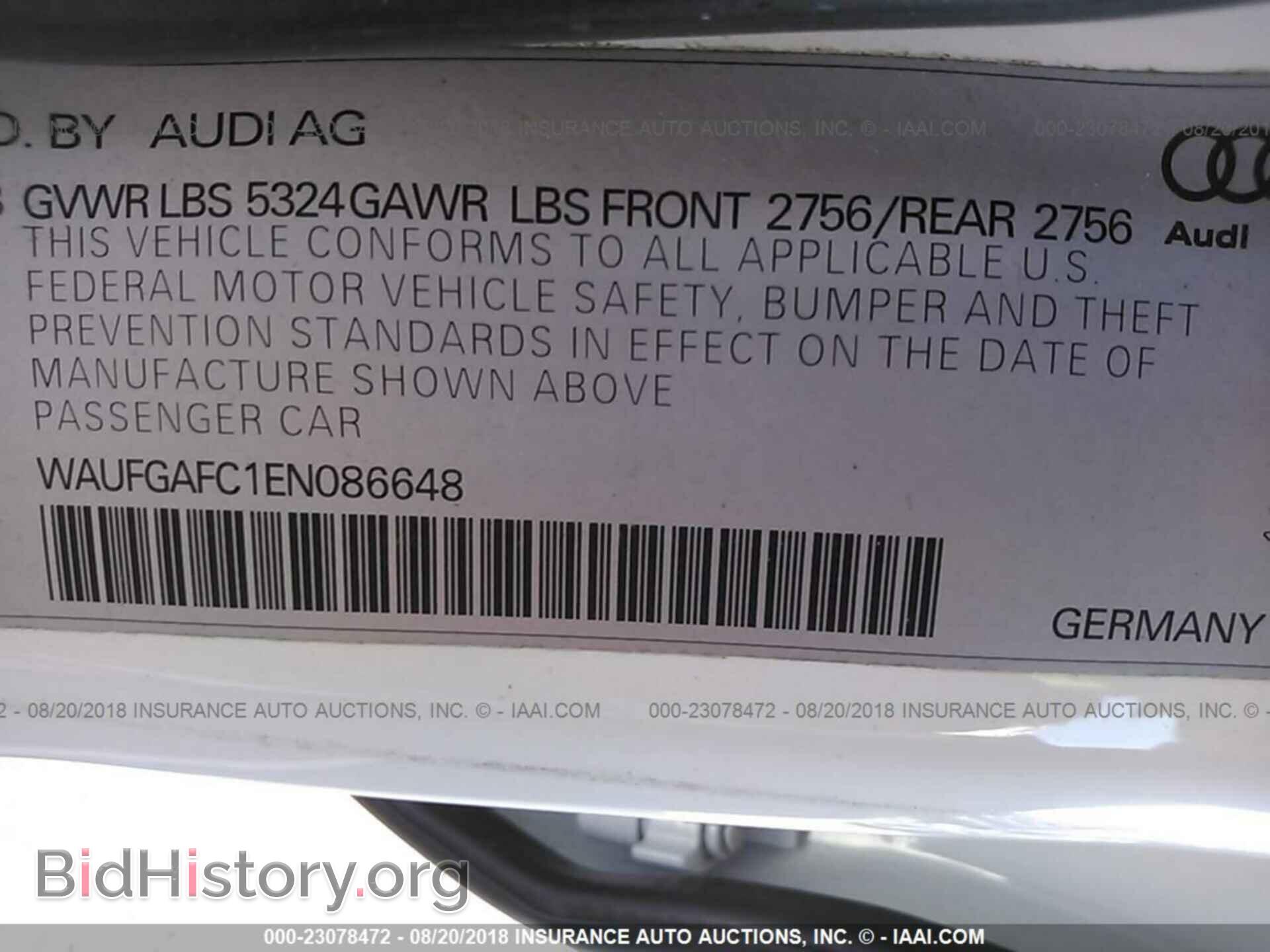 2014 AUDI A6 - VIN: WAUFGAFC1EN086648 - Фото 9