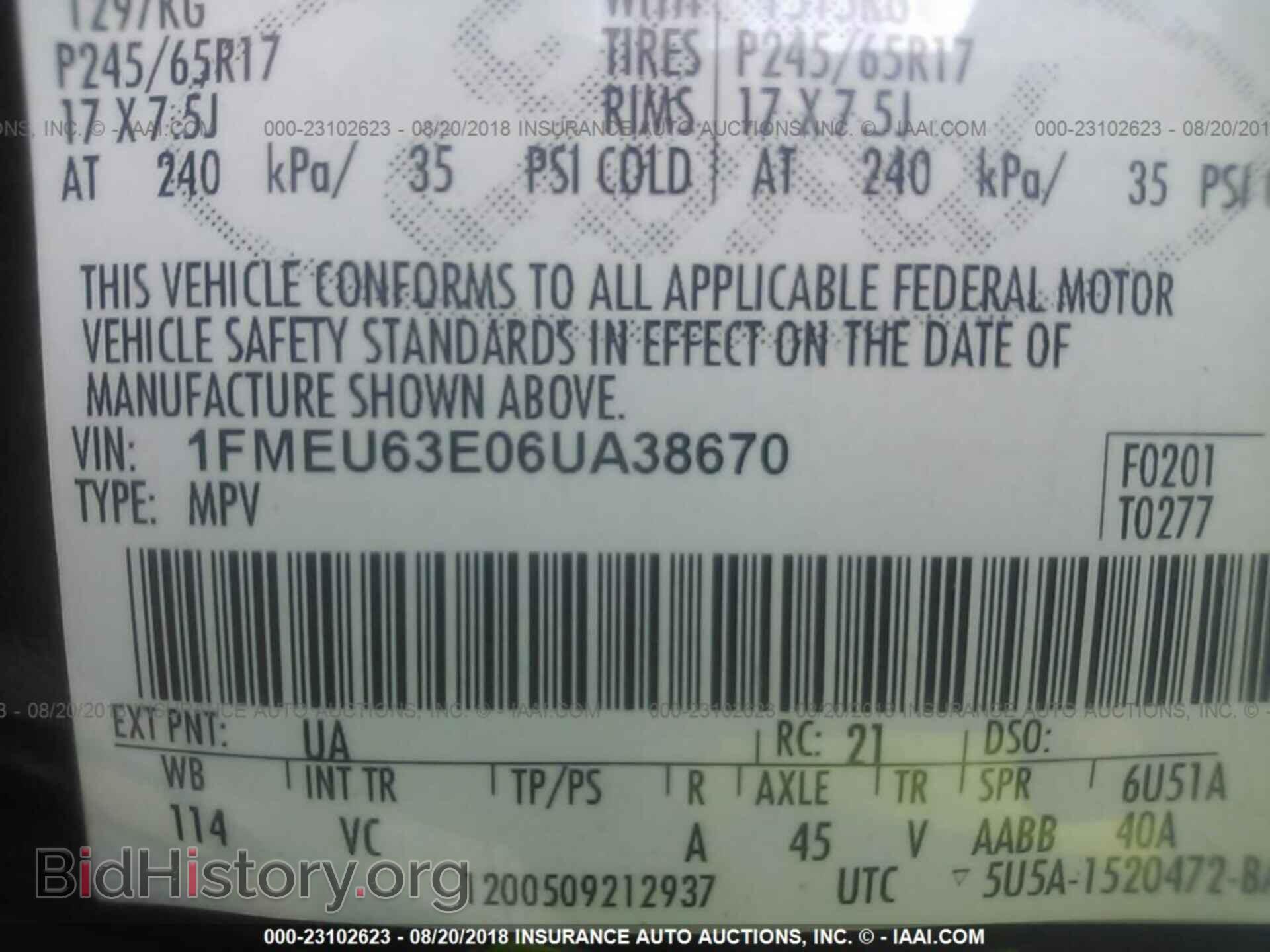 2006 FORD EXPLORER - VIN: 1FMEU63E06UA38670 - Фото 9