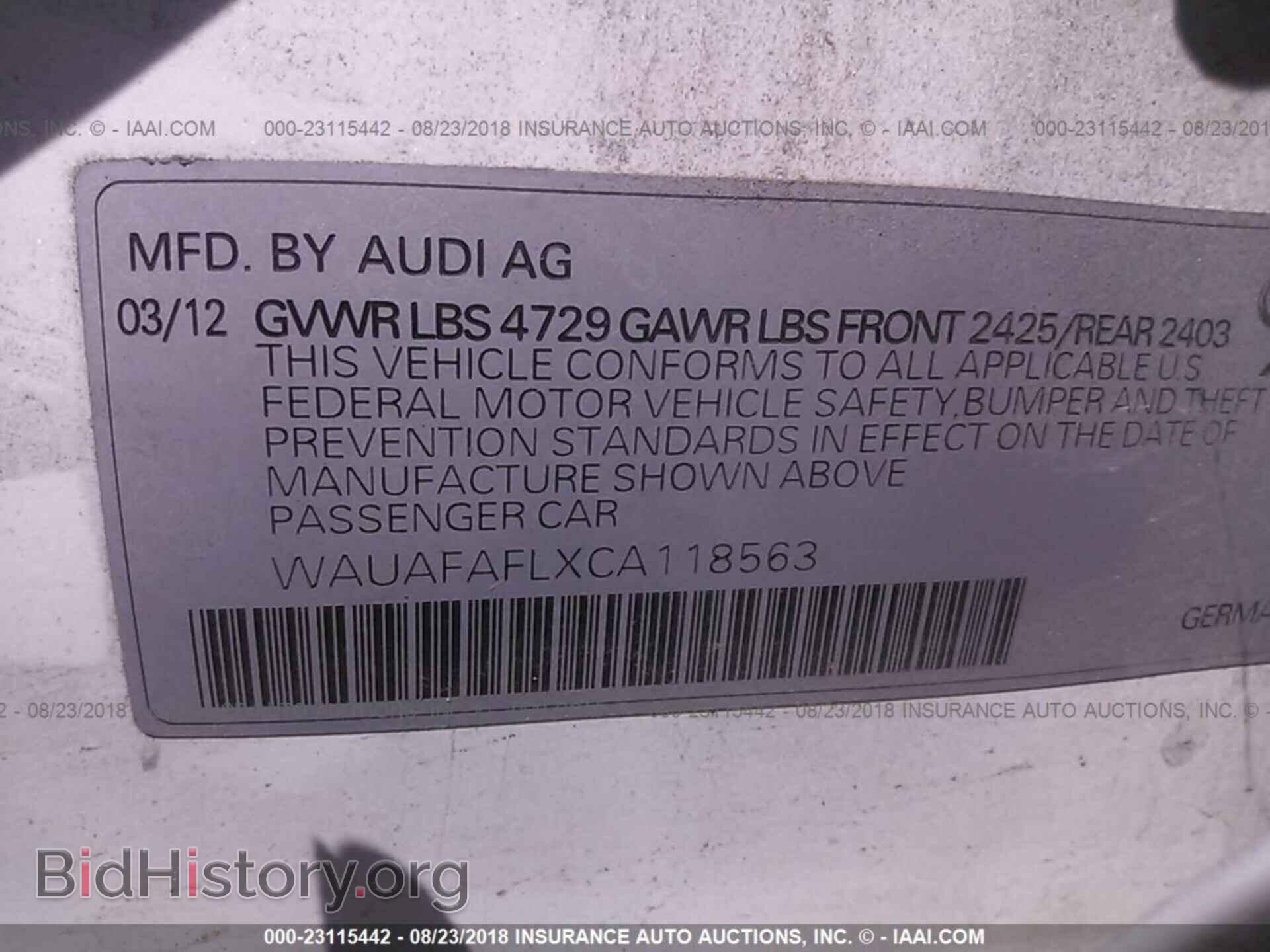 2012 Audi A4 - VIN: WAUAFAFLXCA118563 - Фото 9