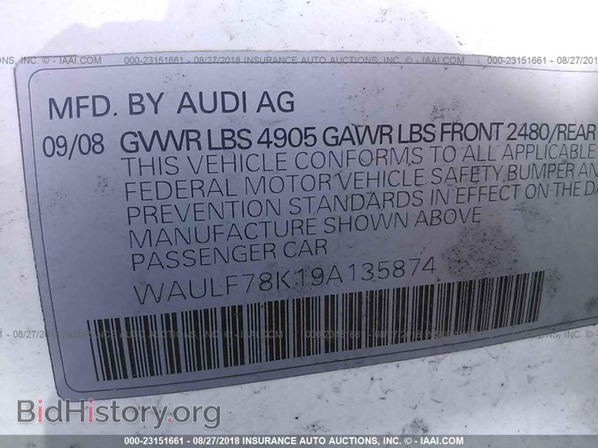 2009 AUDI A4 - VIN: WAULF78K19A135874 - Фото 9