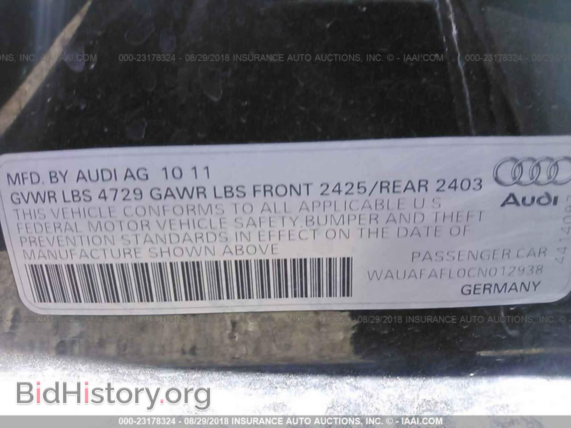 2012 AUDI A4 - VIN: WAUAFAFL0CN012938 - Photo 9