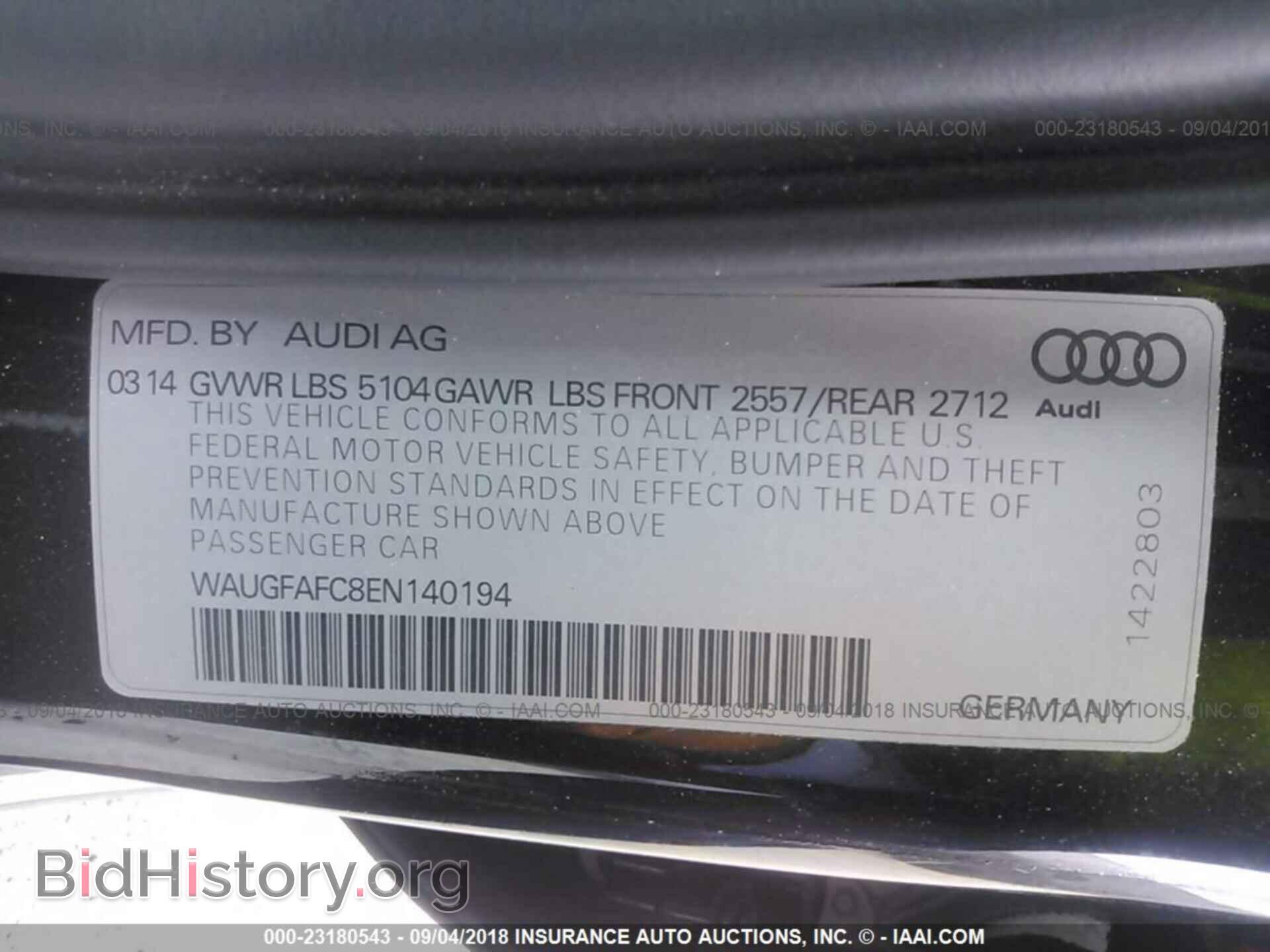 2014 Audi A6 - VIN: WAUGFAFC8EN140194 - Фото 9