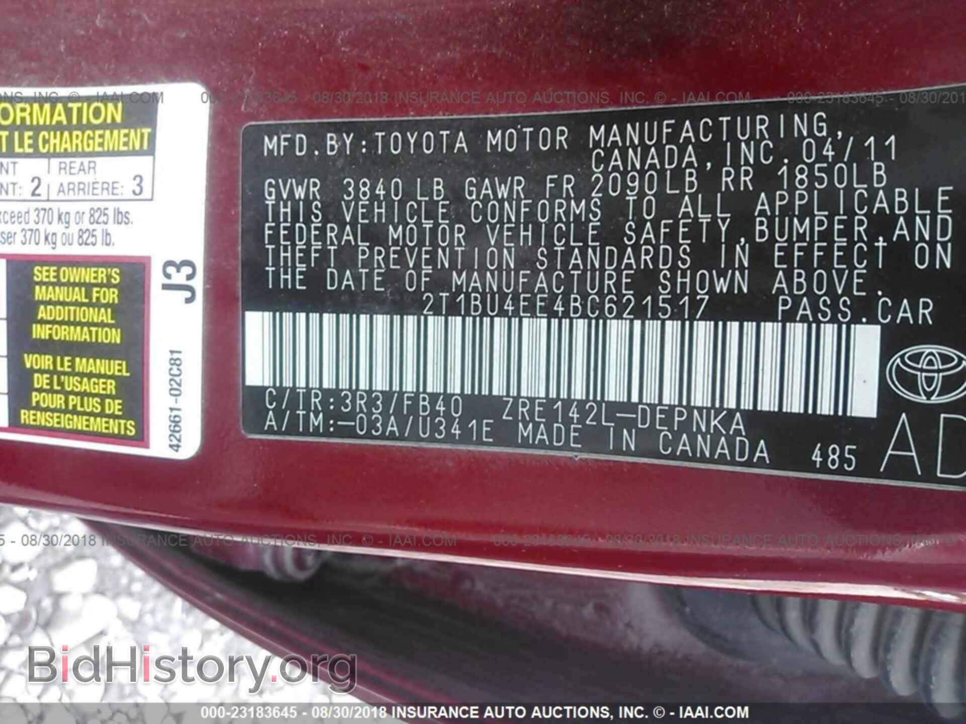 2011 TOYOTA COROLLA - VIN: 2T1BU4EE4BC621517 - Фото 9