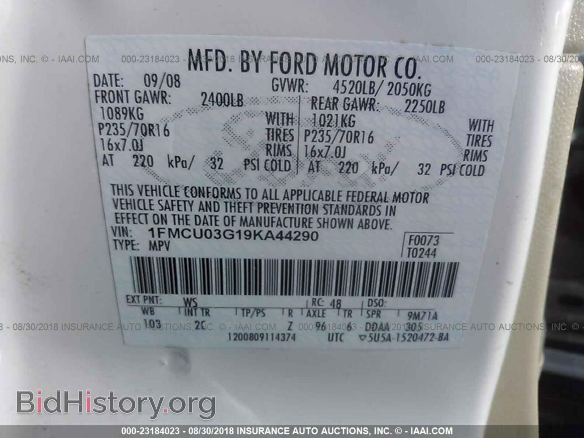 2009 FORD ESCAPE - VIN: 1FMCU03G19KA44290 - Фото 9