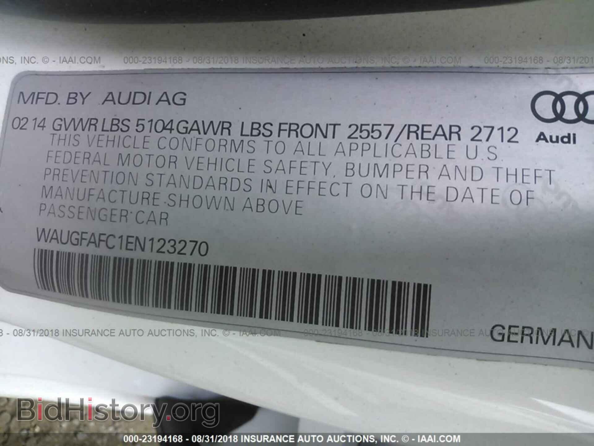 2014 AUDI A6 - VIN: WAUGFAFC1EN123270 - Фото 9