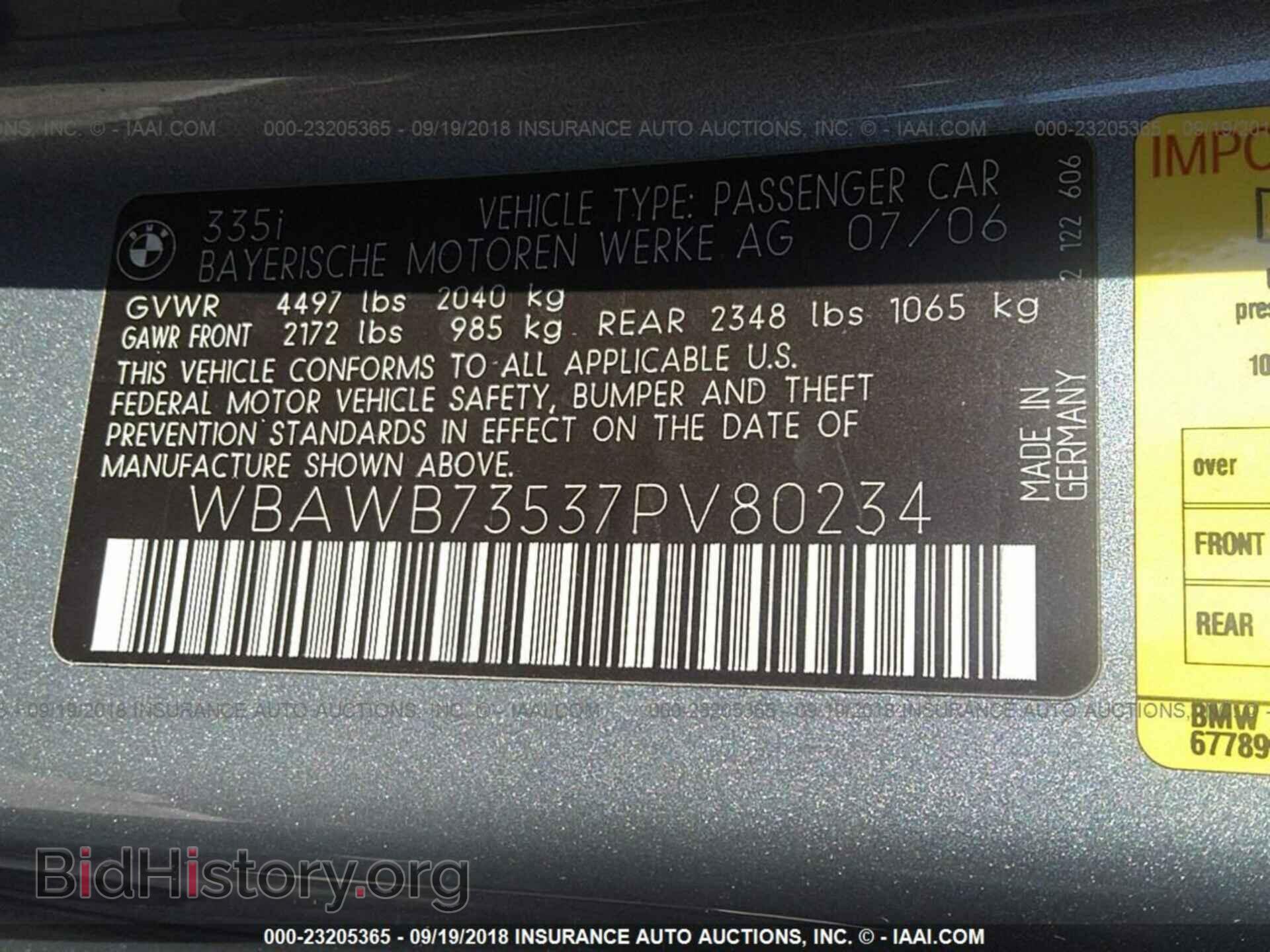 2007 BMW 335 - VIN: WBAWB73537PV80234 - Фото 9