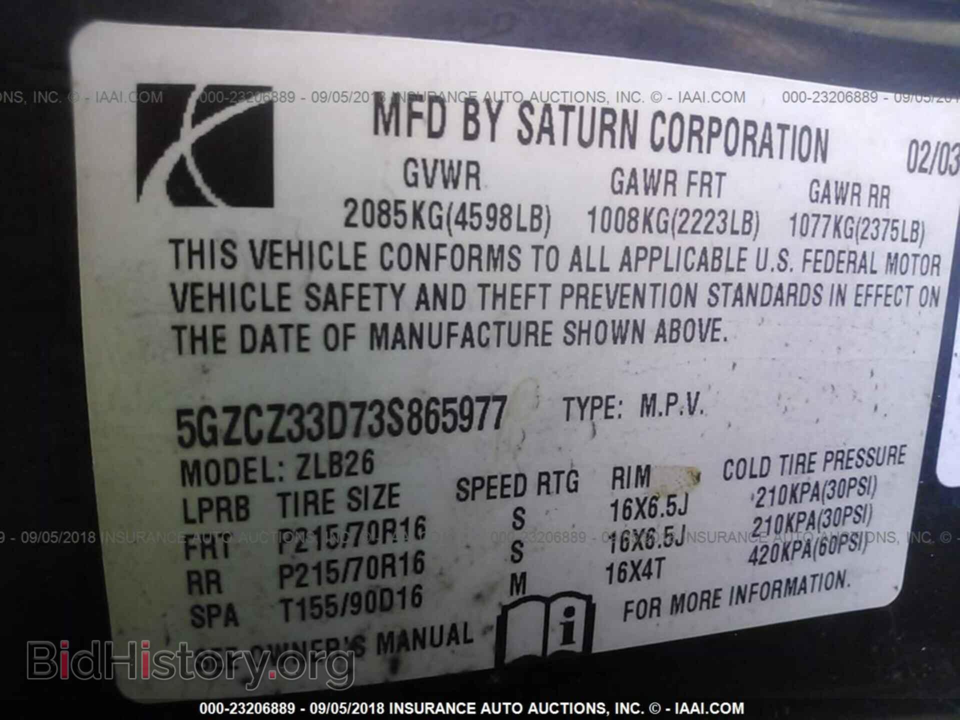 2003 SATURN VUE - VIN: 5GZCZ33D73S865977 - Фото 9
