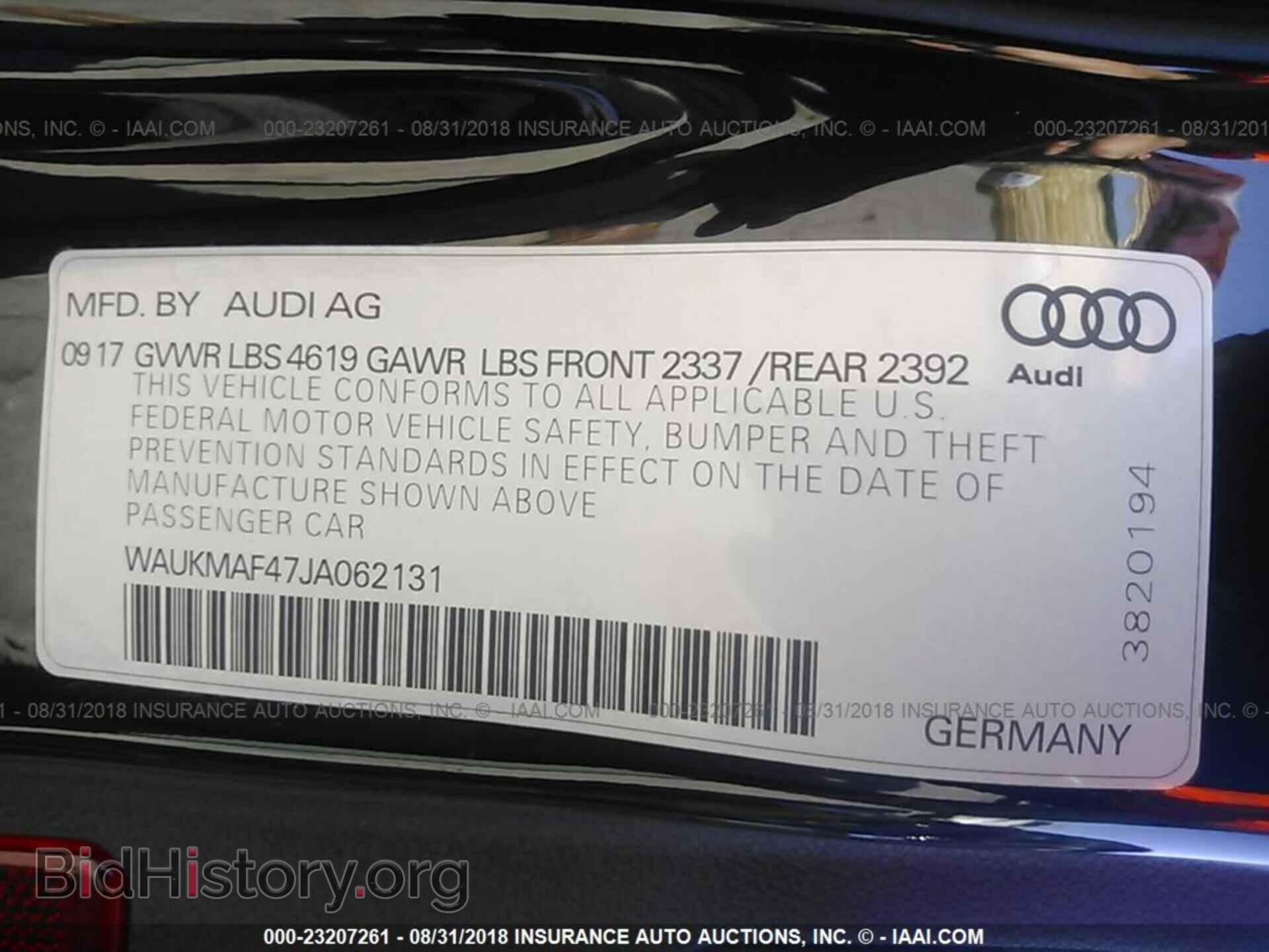 2018 Audi A4 - VIN: WAUKMAF47JA062131 - Фото 9