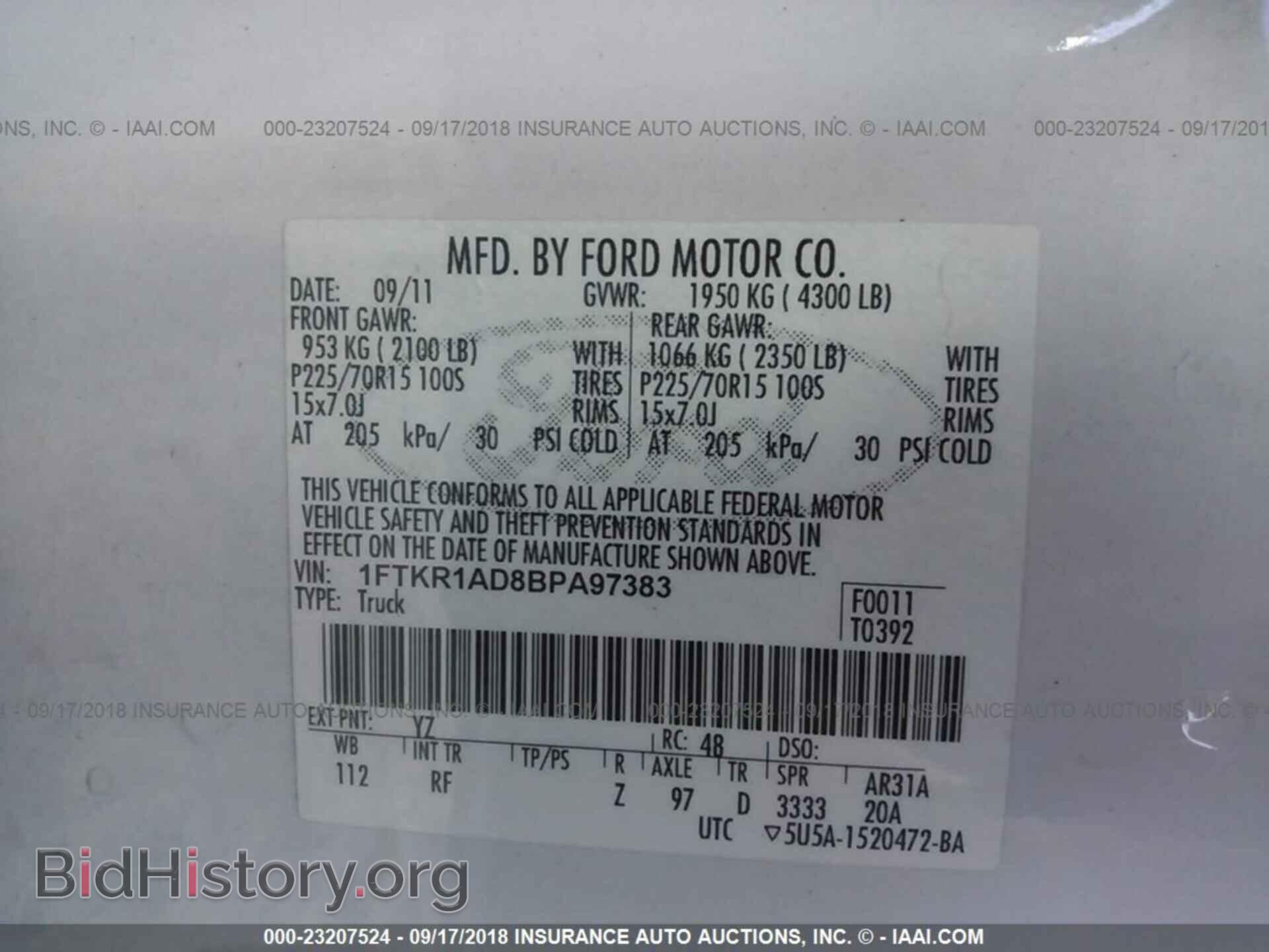 2011 FORD RANGER - VIN: 1FTKR1AD8BPA97383 - Фото 9