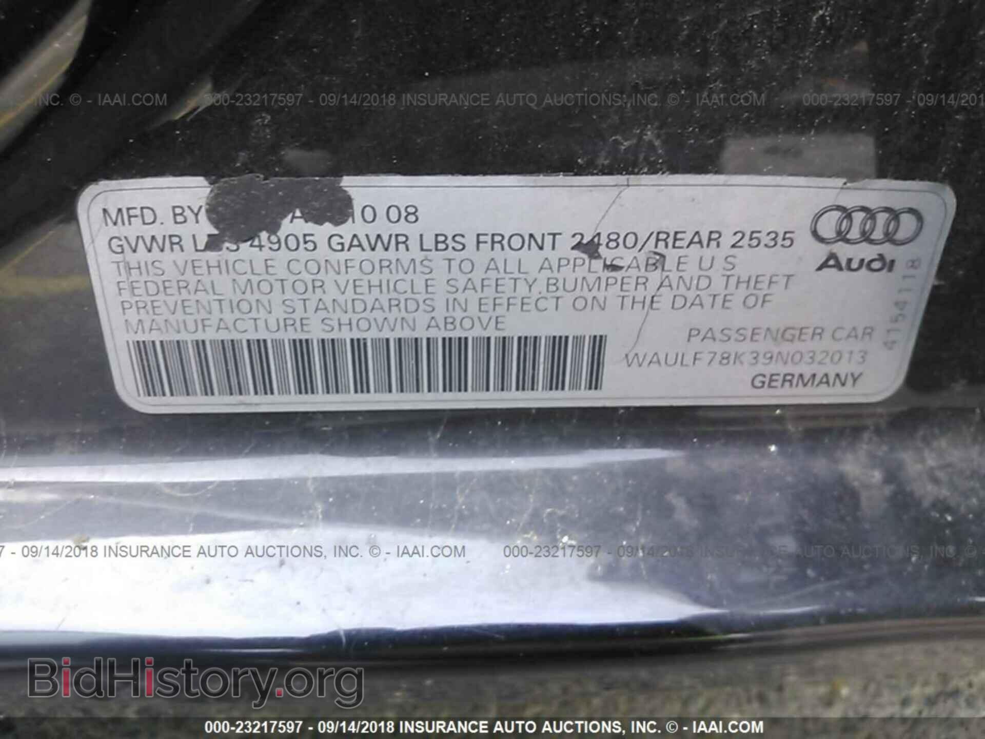 2009 AUDI A4 - VIN: WAULF78K39N032013 - Фото 9
