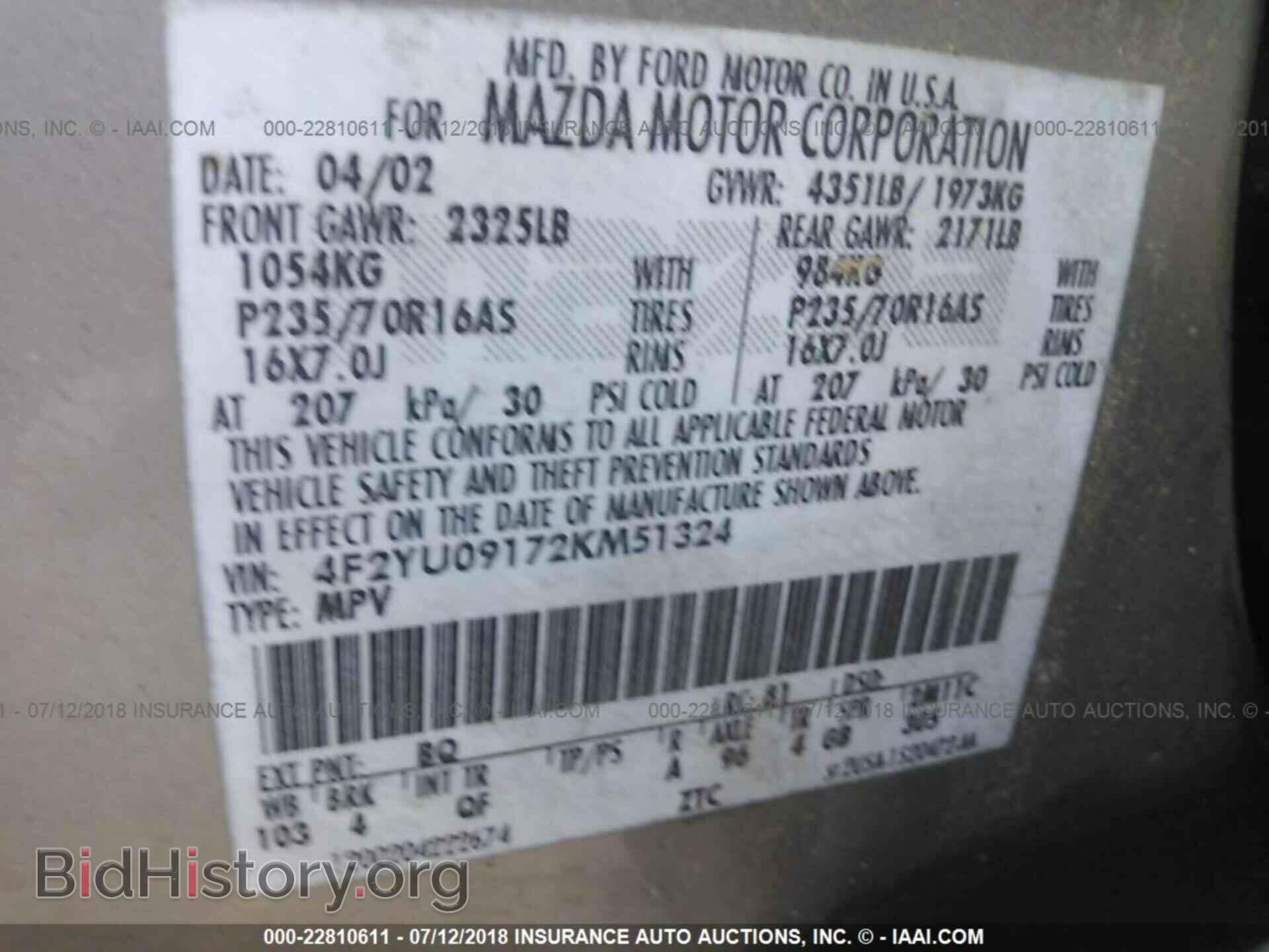 2002 MAZDA TRIBUTE - VIN: 4F2YU09172KM51324 - Фото 9