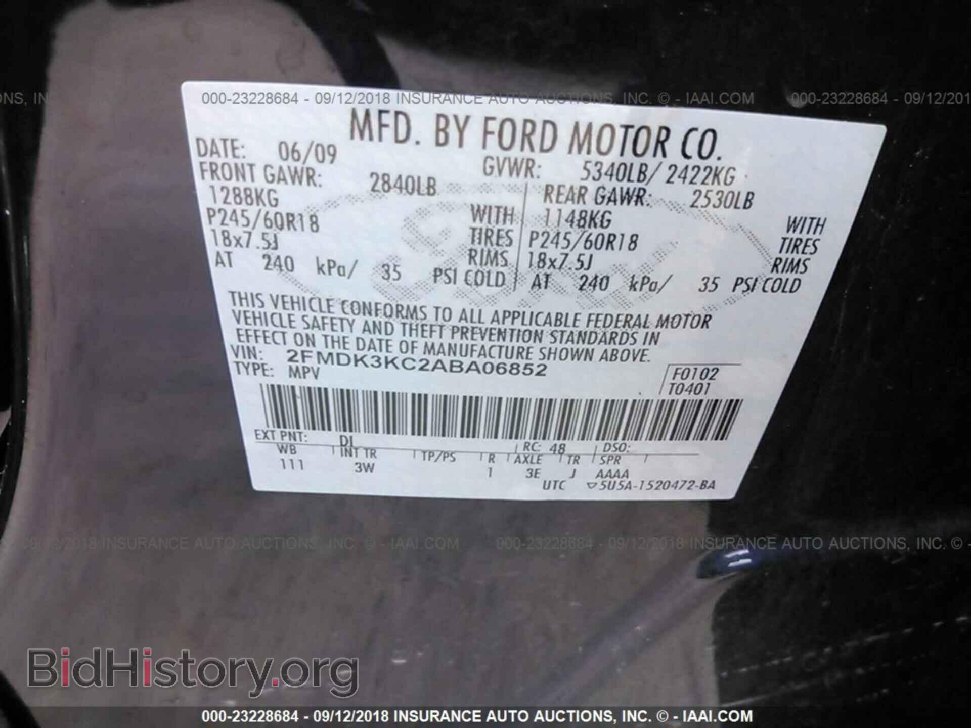 2010 FORD EDGE - VIN: 2FMDK3KC2ABA06852 - Фото 9