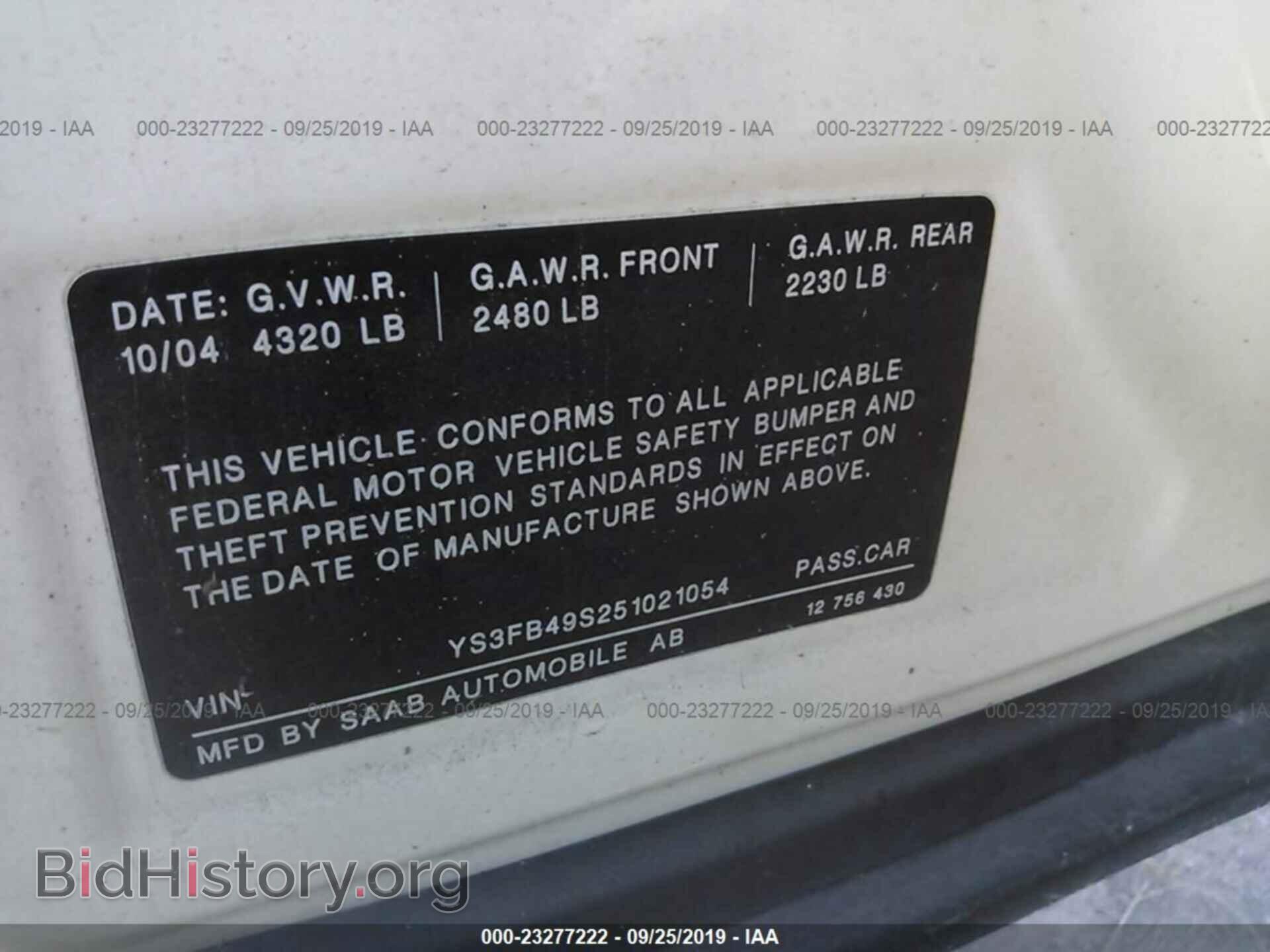 2005 SAAB 9-3 - VIN: YS3FB49S251021054 - Фото 9