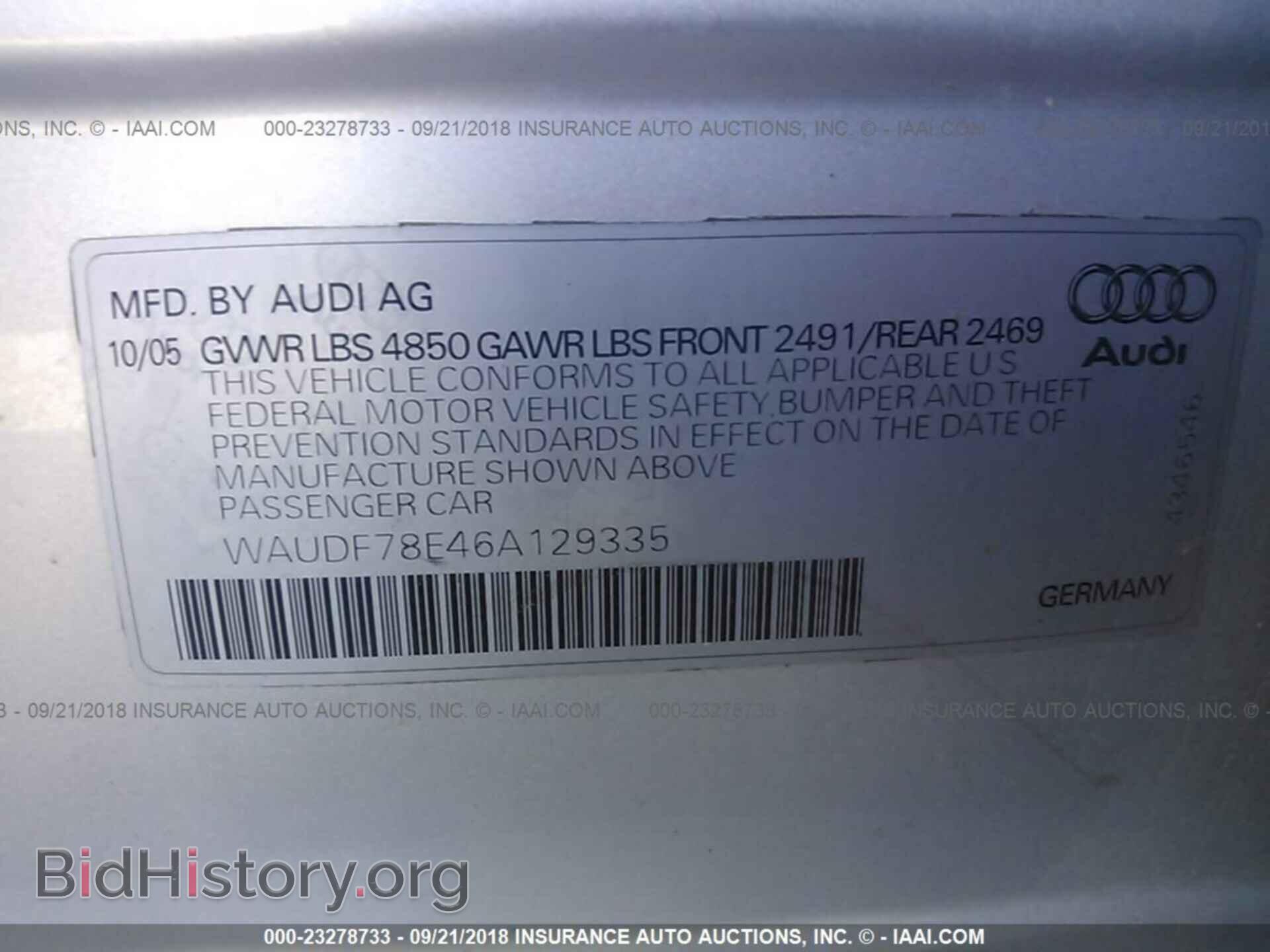 2006 AUDI A4 - VIN: WAUDF78E46A129335 - Фото 9