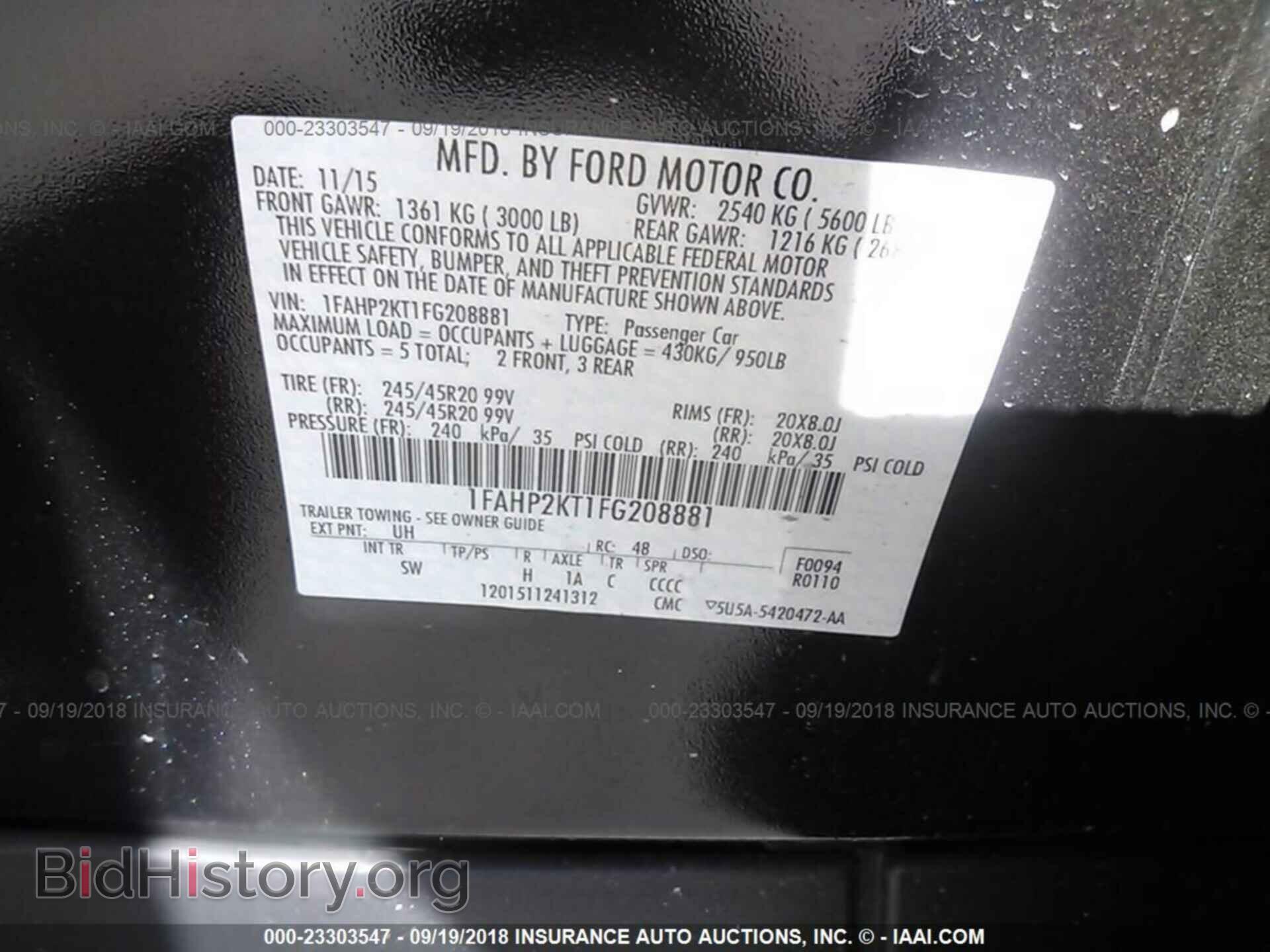 2015 FORD TAURUS - VIN: 1FAHP2KT1FG208881 - Фото 9
