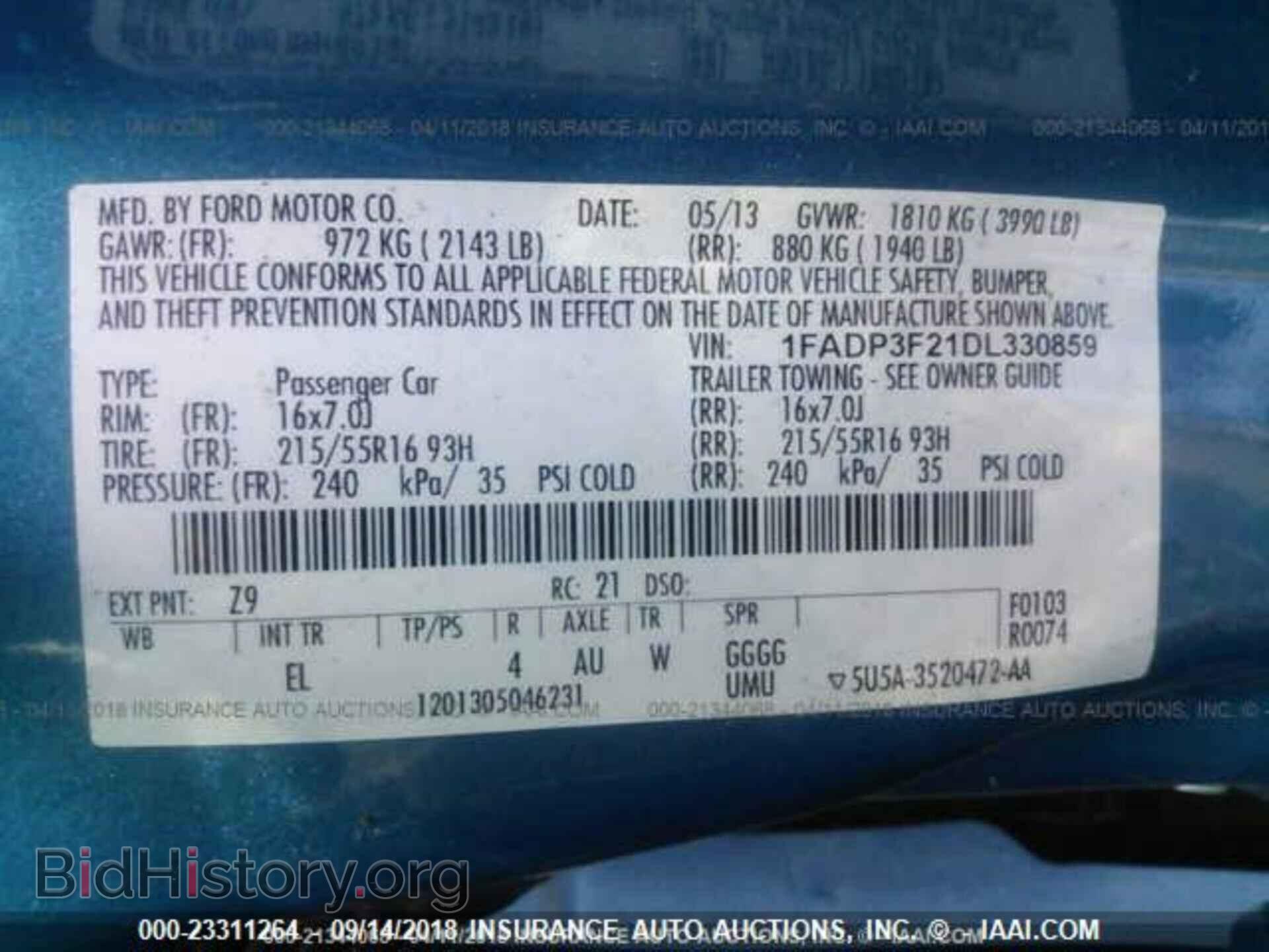 2013 FORD FOCUS - VIN: 1FADP3F21DL330859 - Фото 9