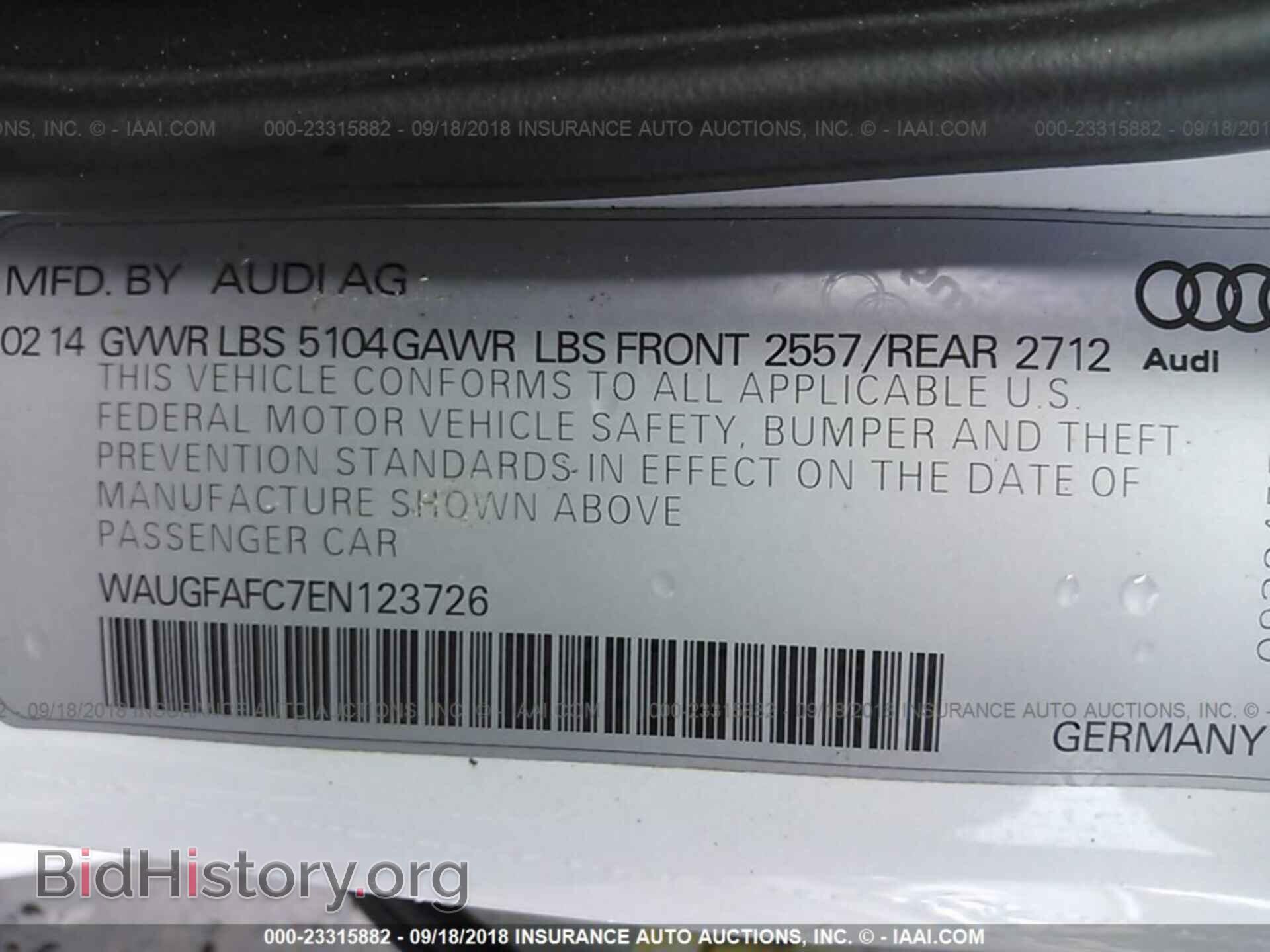 2014 Audi A6 - VIN: WAUGFAFC7EN123726 - Фото 9