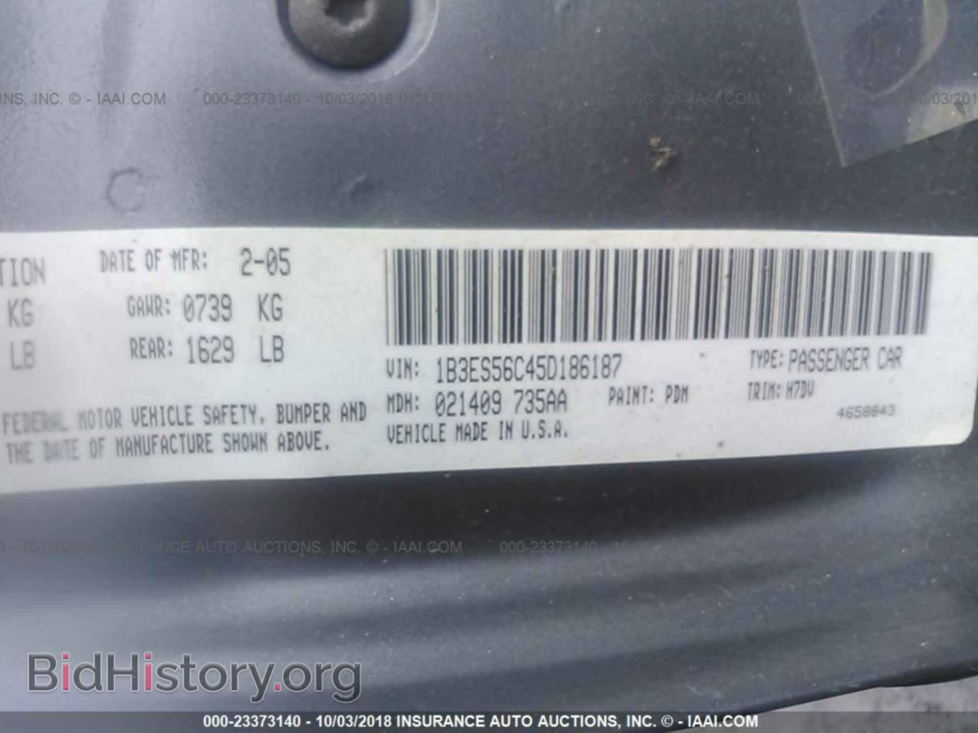 2005 DODGE NEON - VIN: 1B3ES56C45D186187 - Фото 9