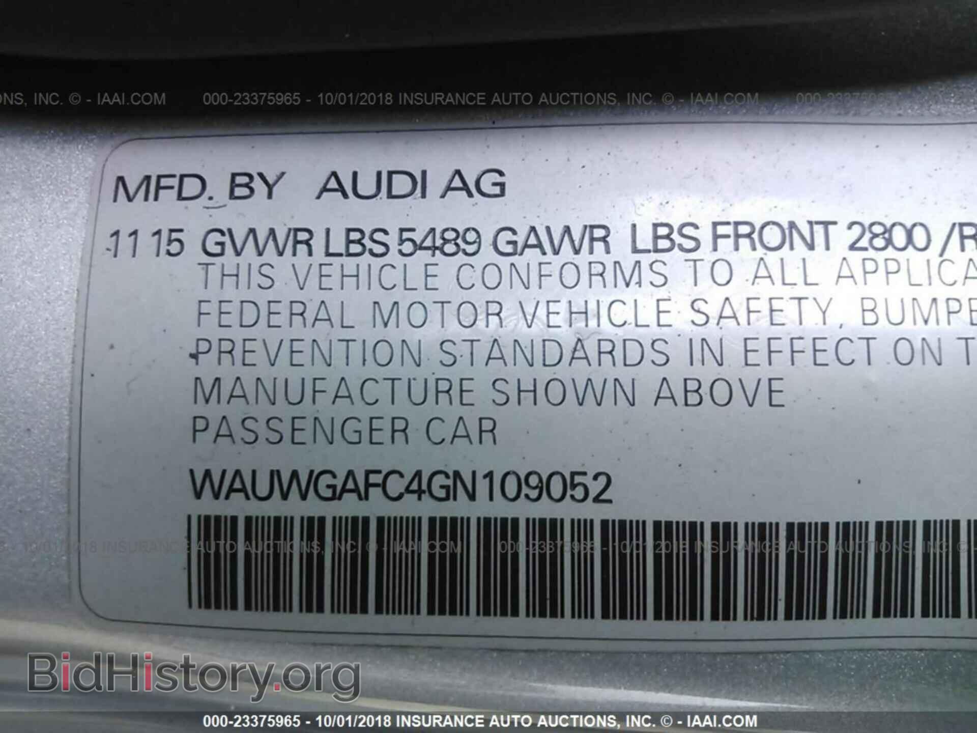 2016 Audi A7 - VIN: WAUWGAFC4GN109052 - Фото 9