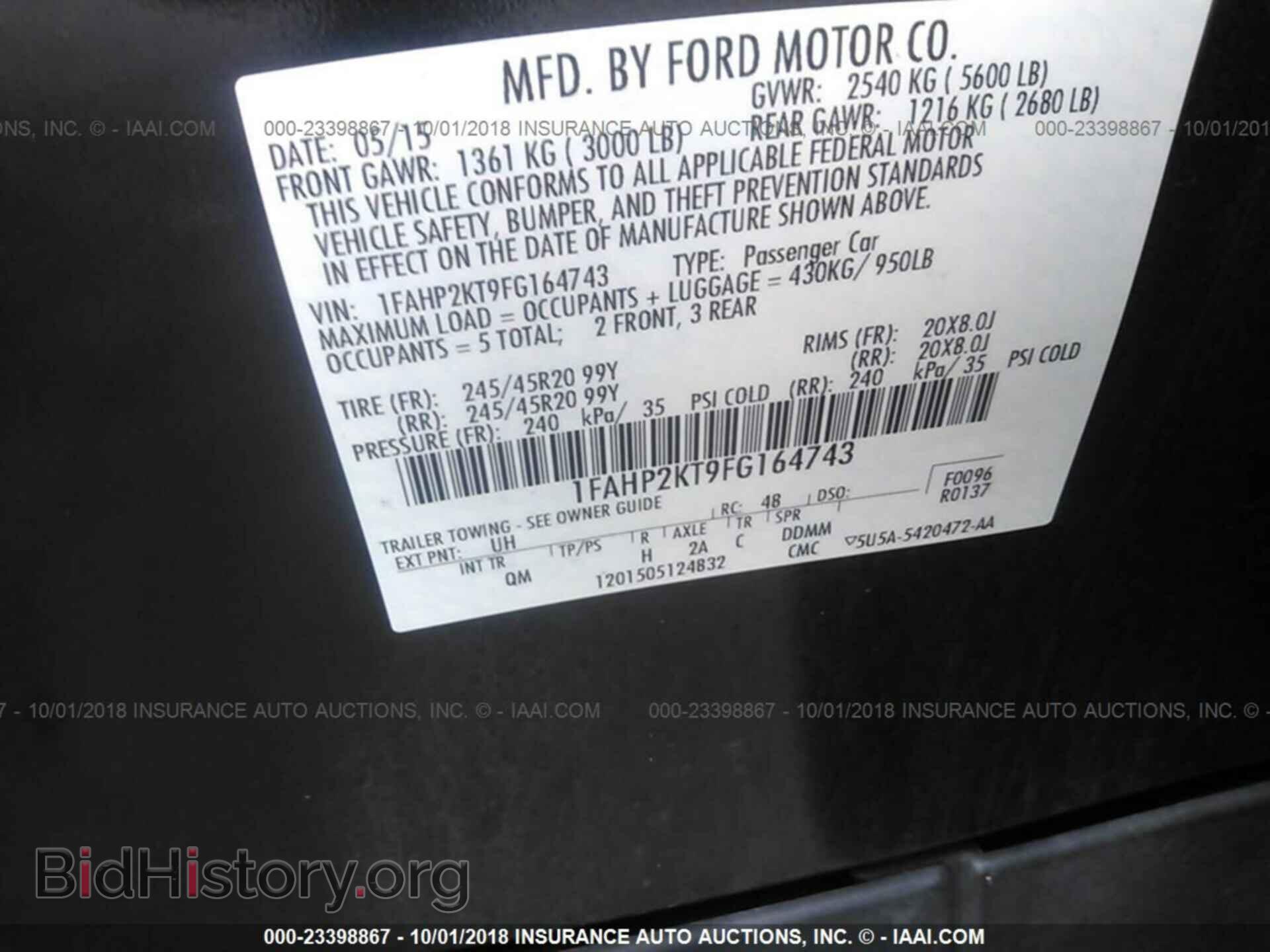 2015 FORD TAURUS - VIN: 1FAHP2KT9FG164743 - Фото 9