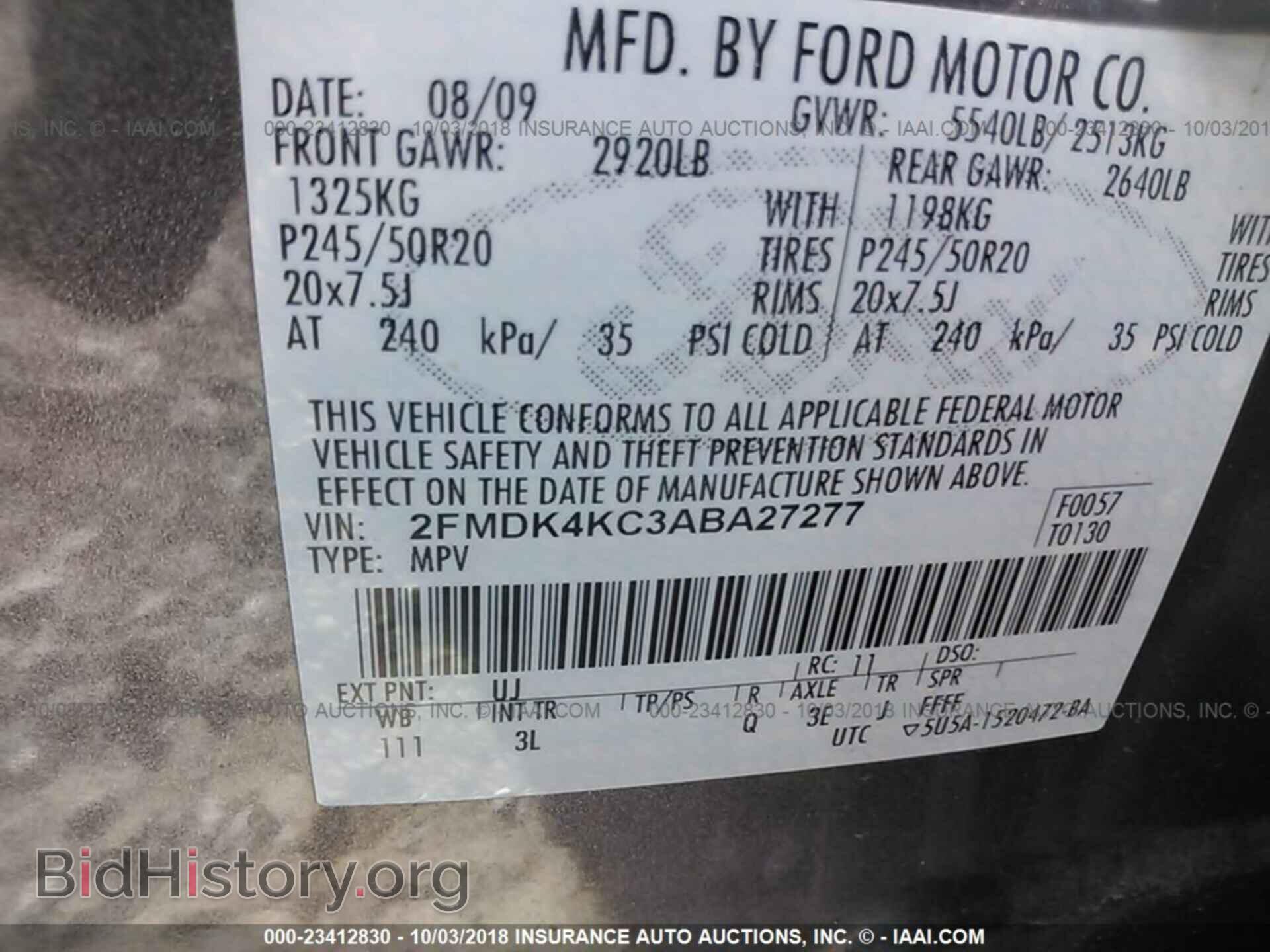 2010 FORD EDGE - VIN: 2FMDK4KC3ABA27277 - Фото 9
