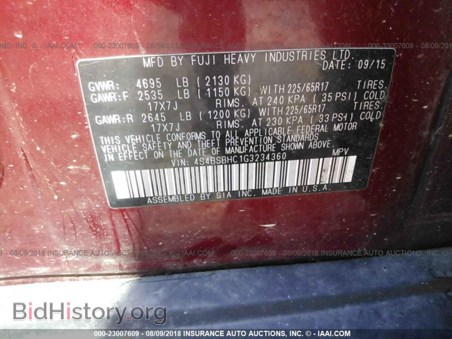 2016 SUBARU OUTBACK - VIN: 4S4BSBHC1G3234360 - Photo 9