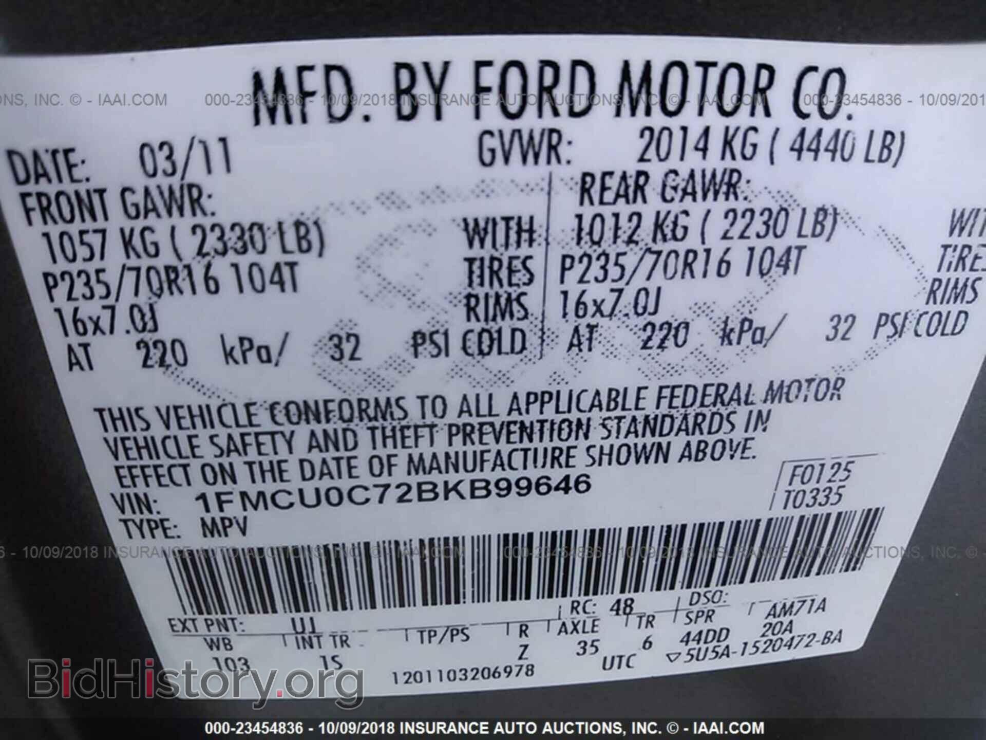 2011 FORD ESCAPE - VIN: 1FMCU0C72BKB99646 - Photo 9