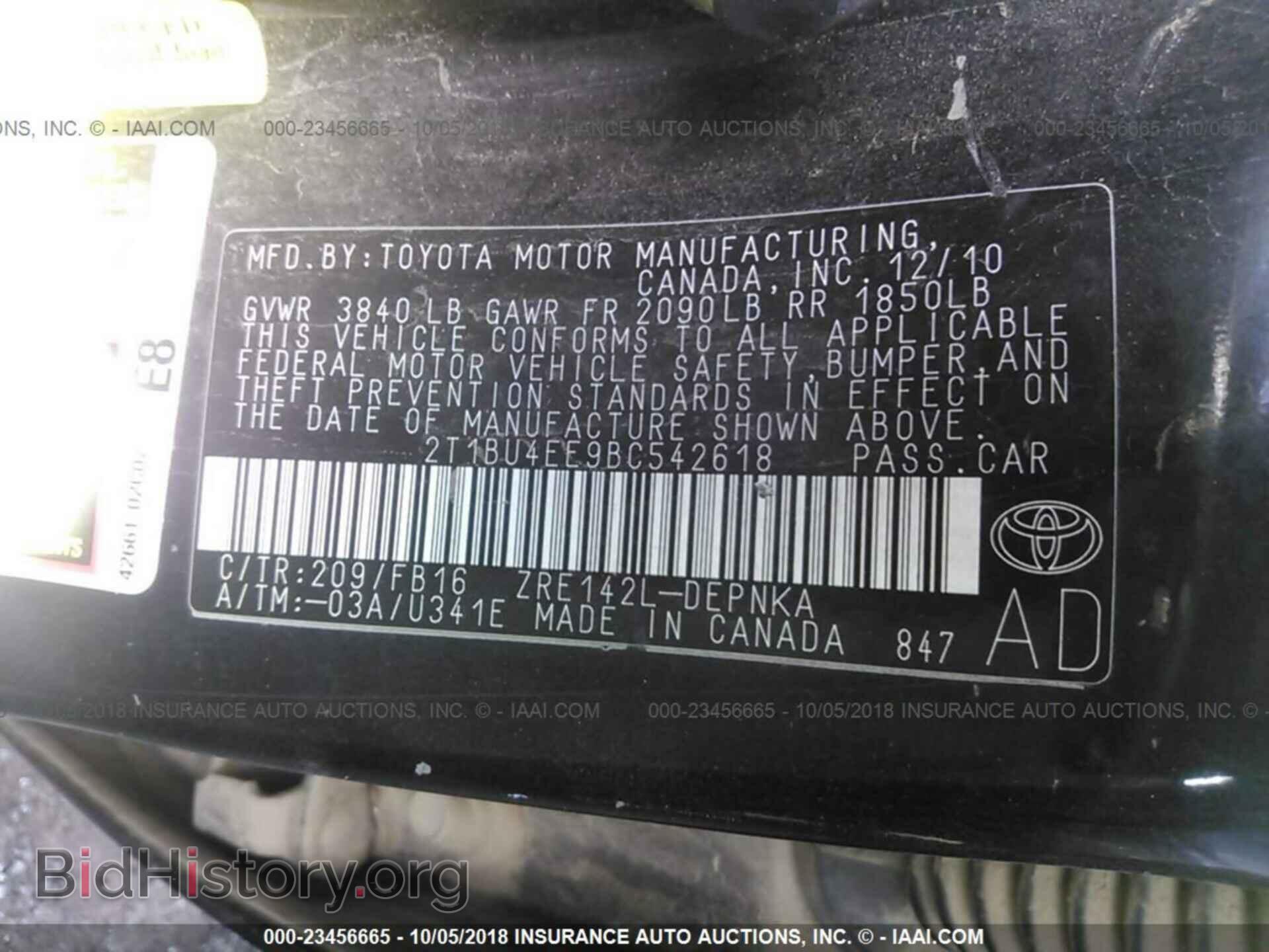 2011 TOYOTA COROLLA - VIN: 2T1BU4EE9BC542618 - Фото 9