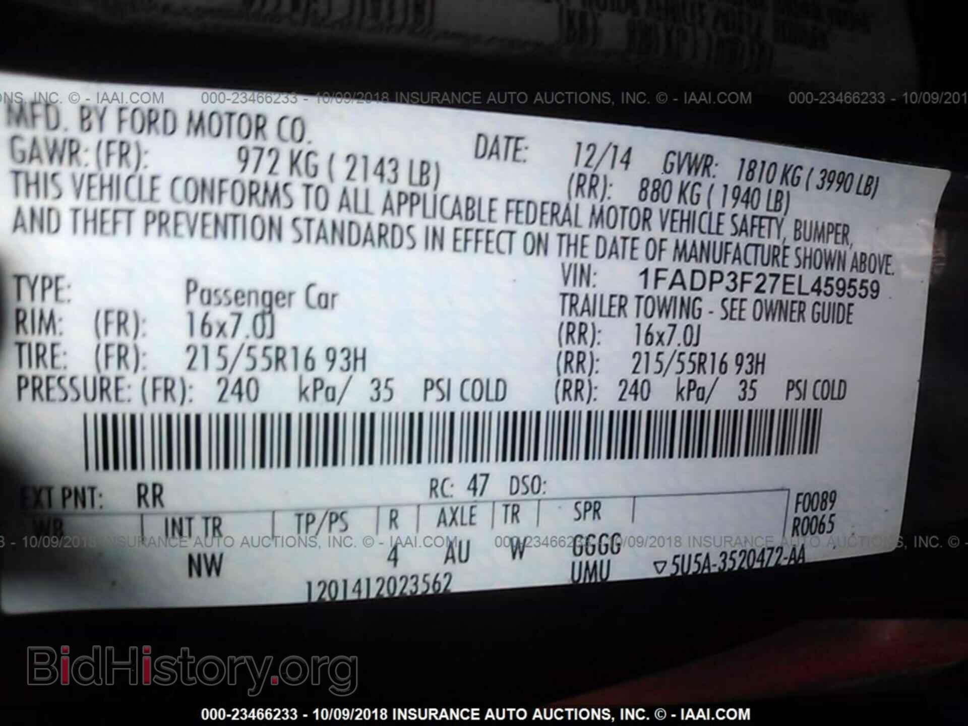2014 FORD FOCUS - VIN: 1FADP3F27EL459559 - Фото 9