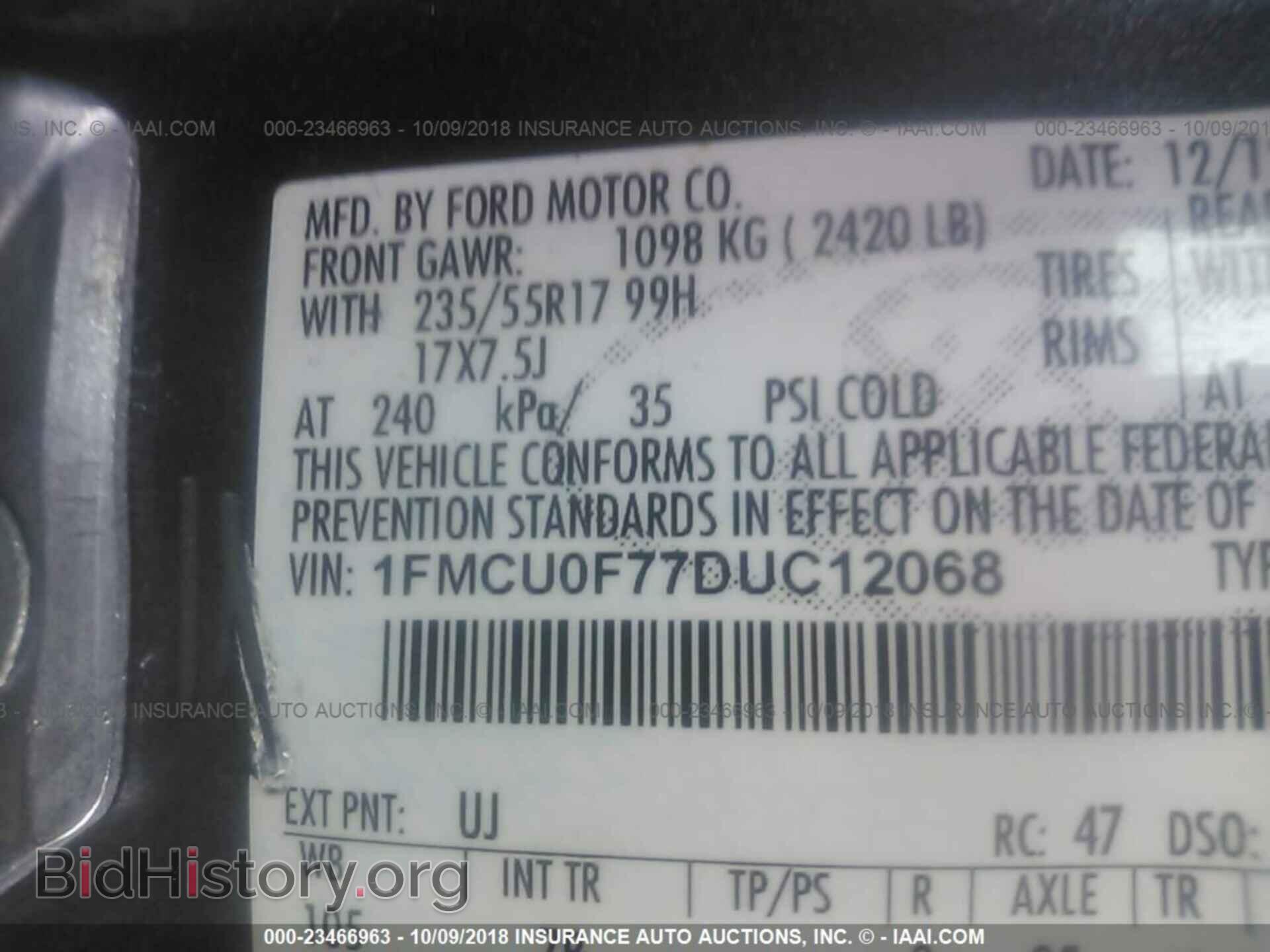 2013 FORD ESCAPE - VIN: 1FMCU0F77DUC12068 - Фото 9